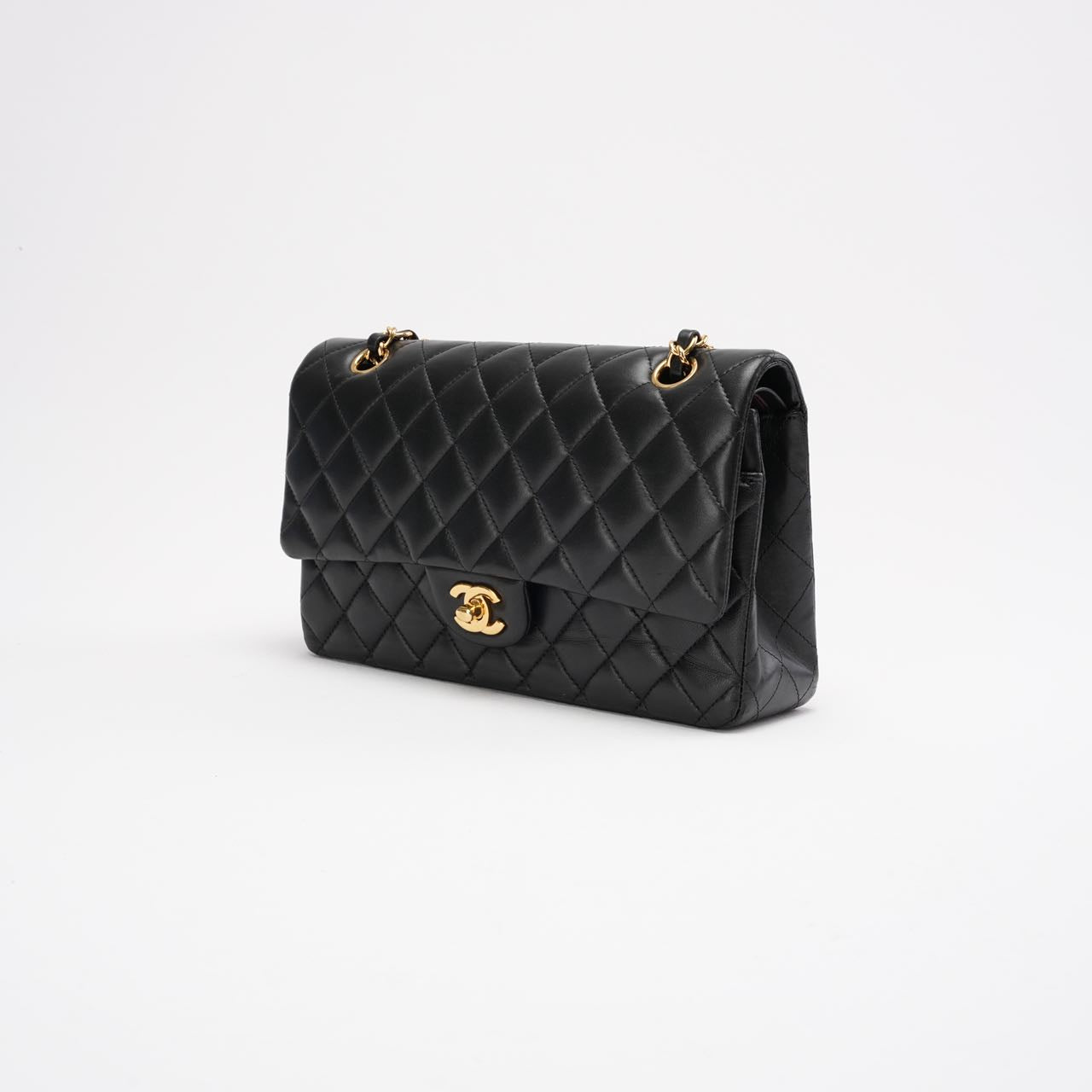 pre-owned coco-vault Chanel Black Medium Classic Double Flap Bag Quilted Leather 2014