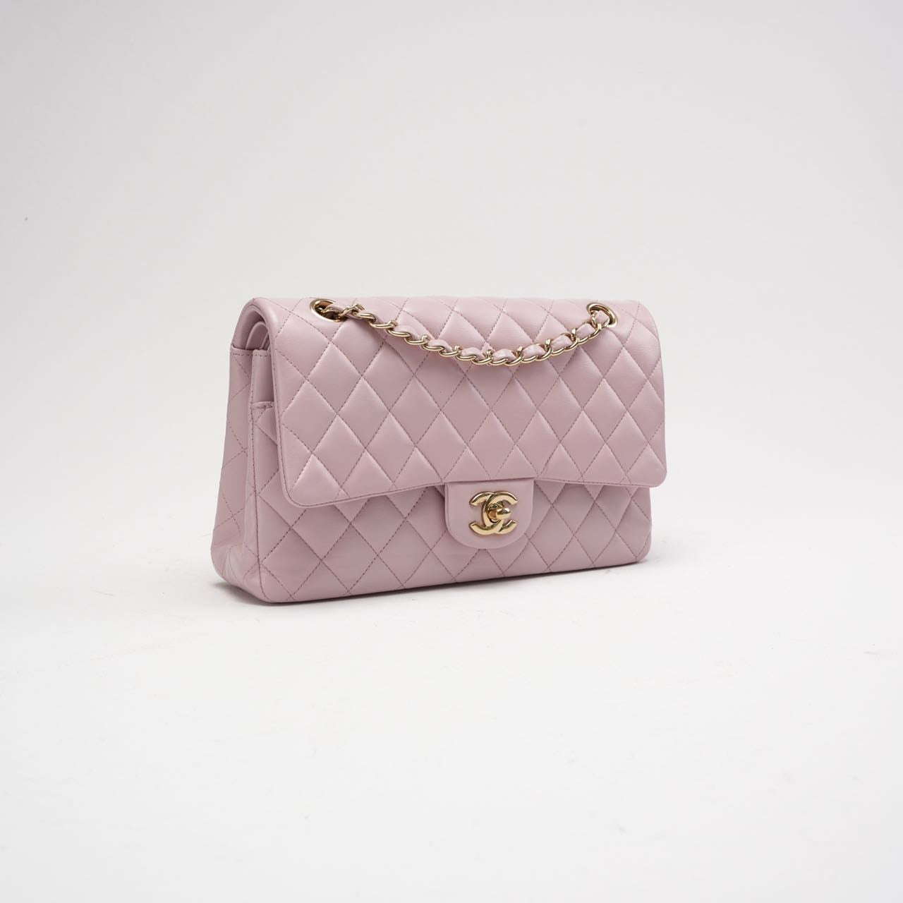 pre-owned coco-vault Chanel Pink Quilted Medium Classic Double Flap Bag 2017