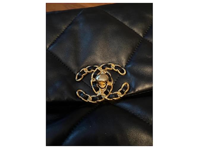 pre-owned coco-vault Chanel 19 Black Shiny Lambskin Leather Bag
