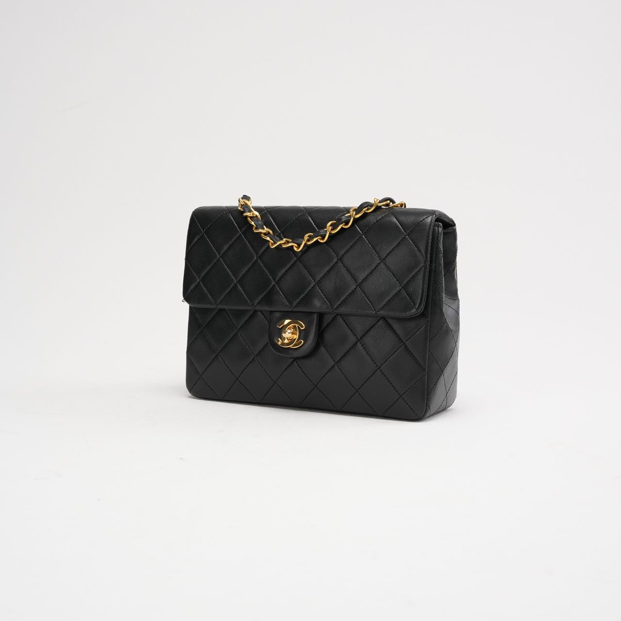 pre-owned coco-vault Chanel Vintage Black Mini Square Classic Flap Bag 1991