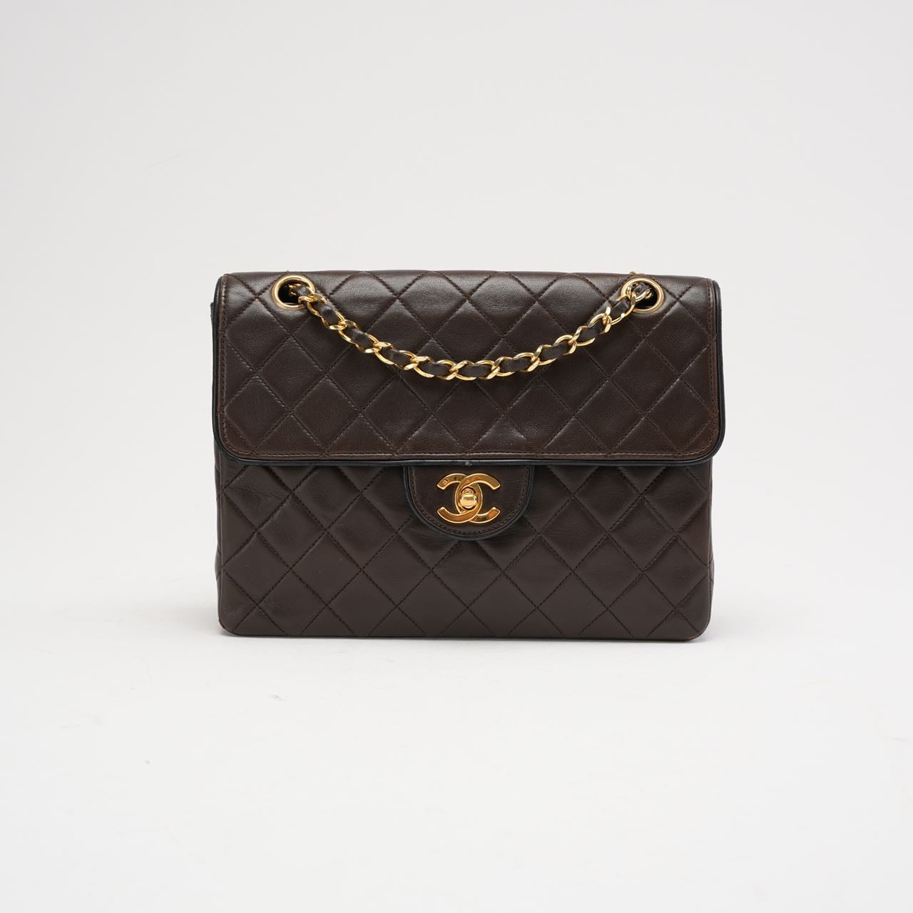 pre-owned coco-vault Chanel Vintage Brown Two-Tone Classic Flap Bag 1991