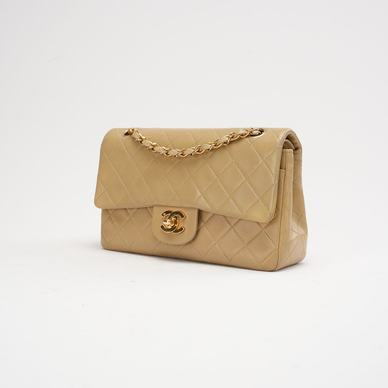 pre-owned coco-vault Chanel Vintage Beige Small Double Flap Bag 1991