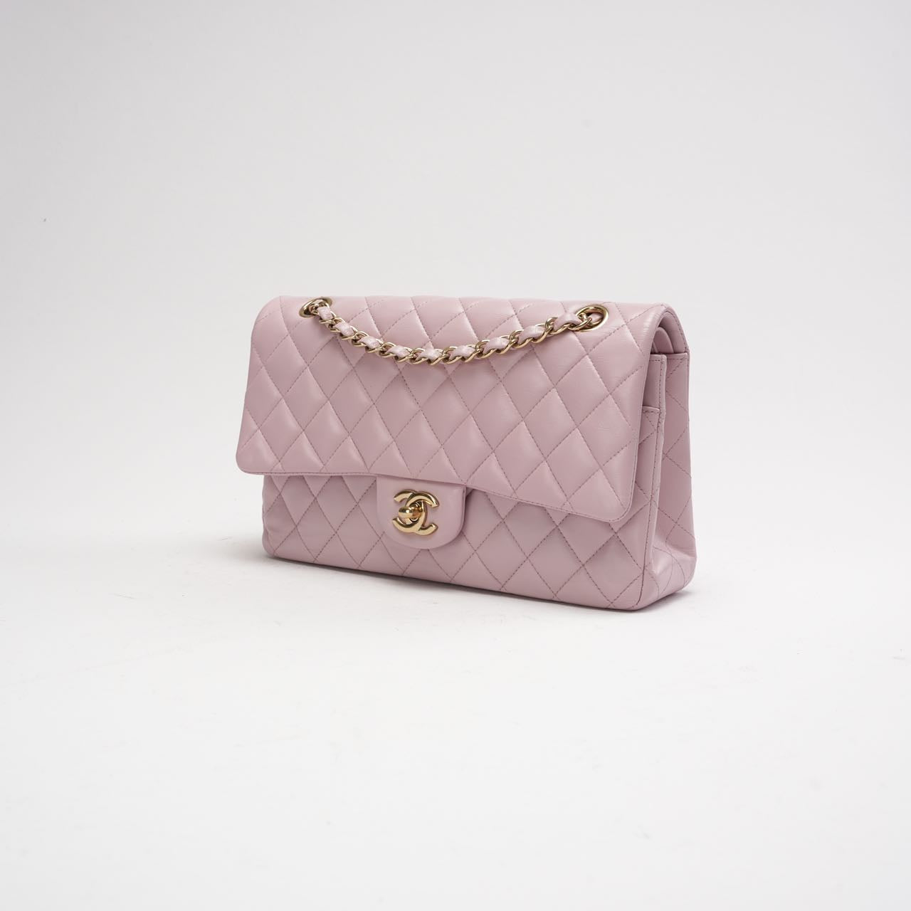 pre-owned coco-vault Chanel Pink Quilted Medium Classic Double Flap Bag 2017