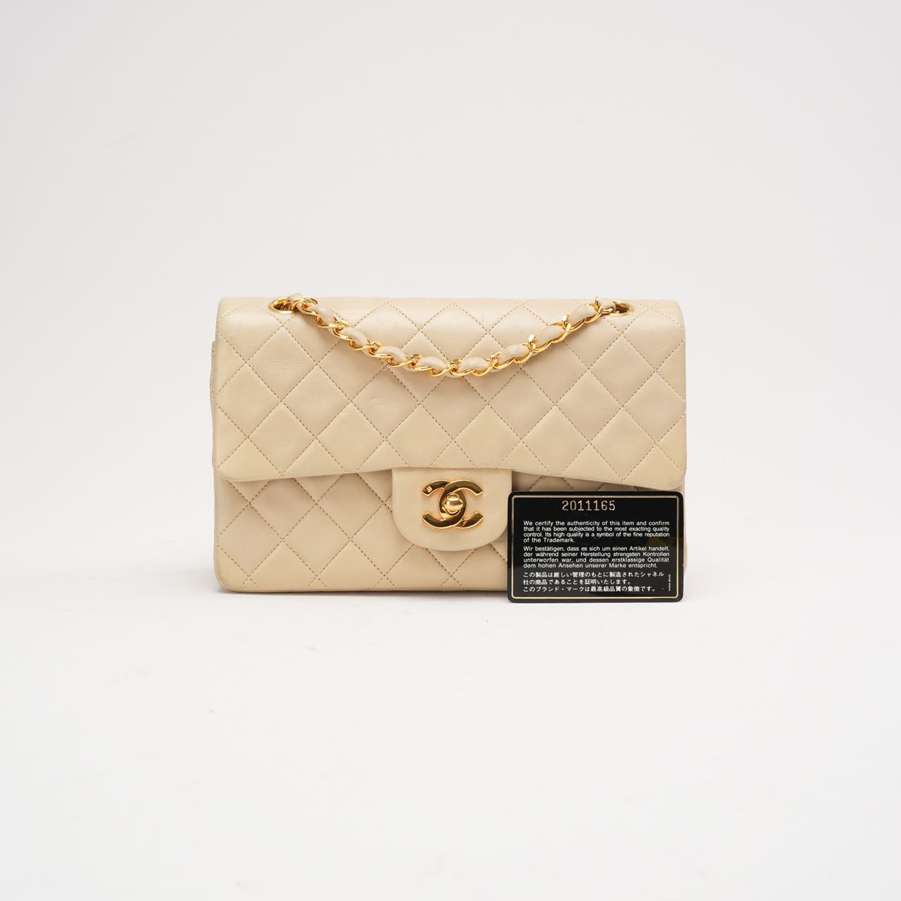 pre-owned coco-vault Chanel Vintage Beige Small Classic Double Flap Bag 1994