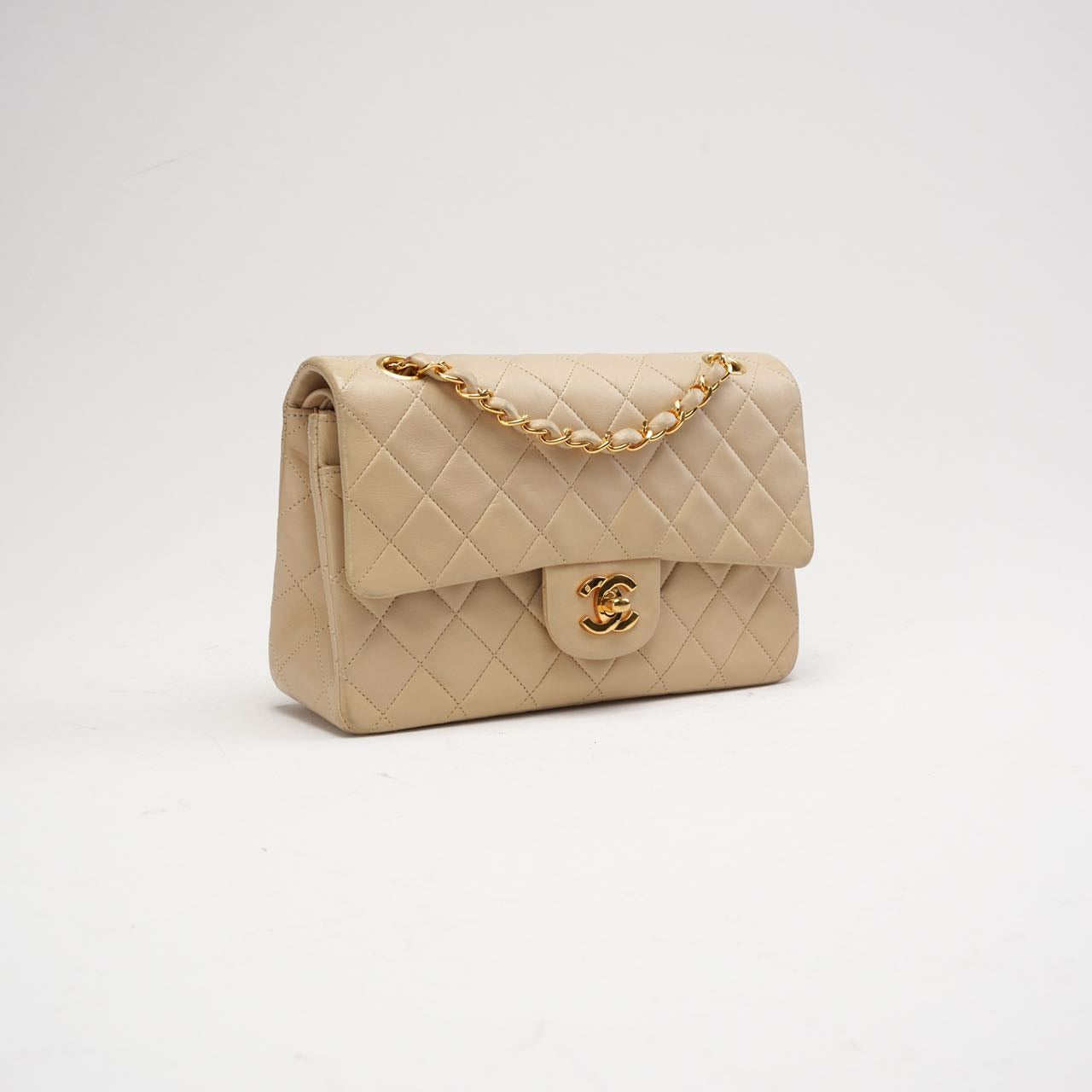 pre-owned coco-vault Chanel Vintage Beige Small Classic Double Flap Bag 1994