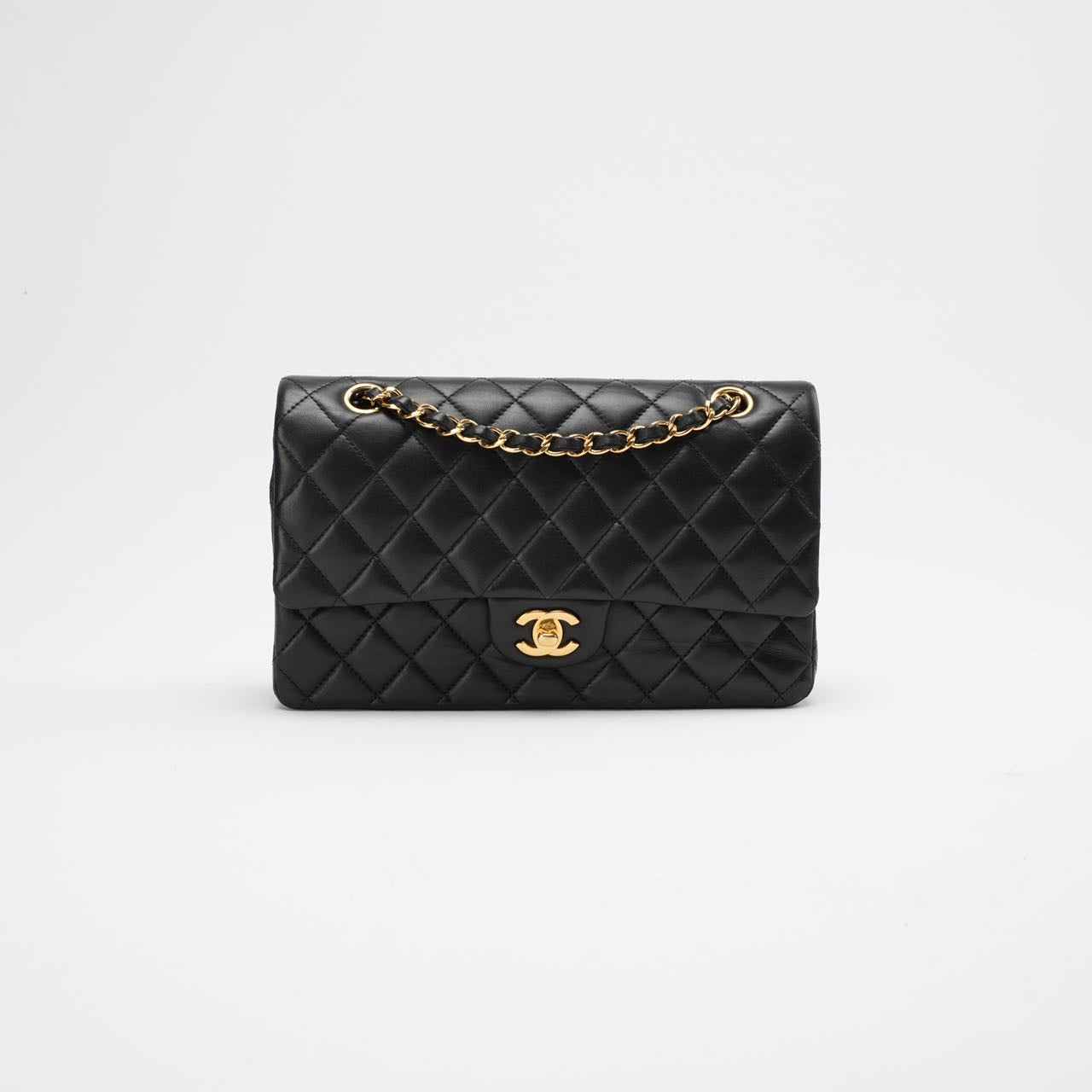 pre-owned coco-vault Chanel Black Medium Classic Double Flap Bag Quilted Leather 2014