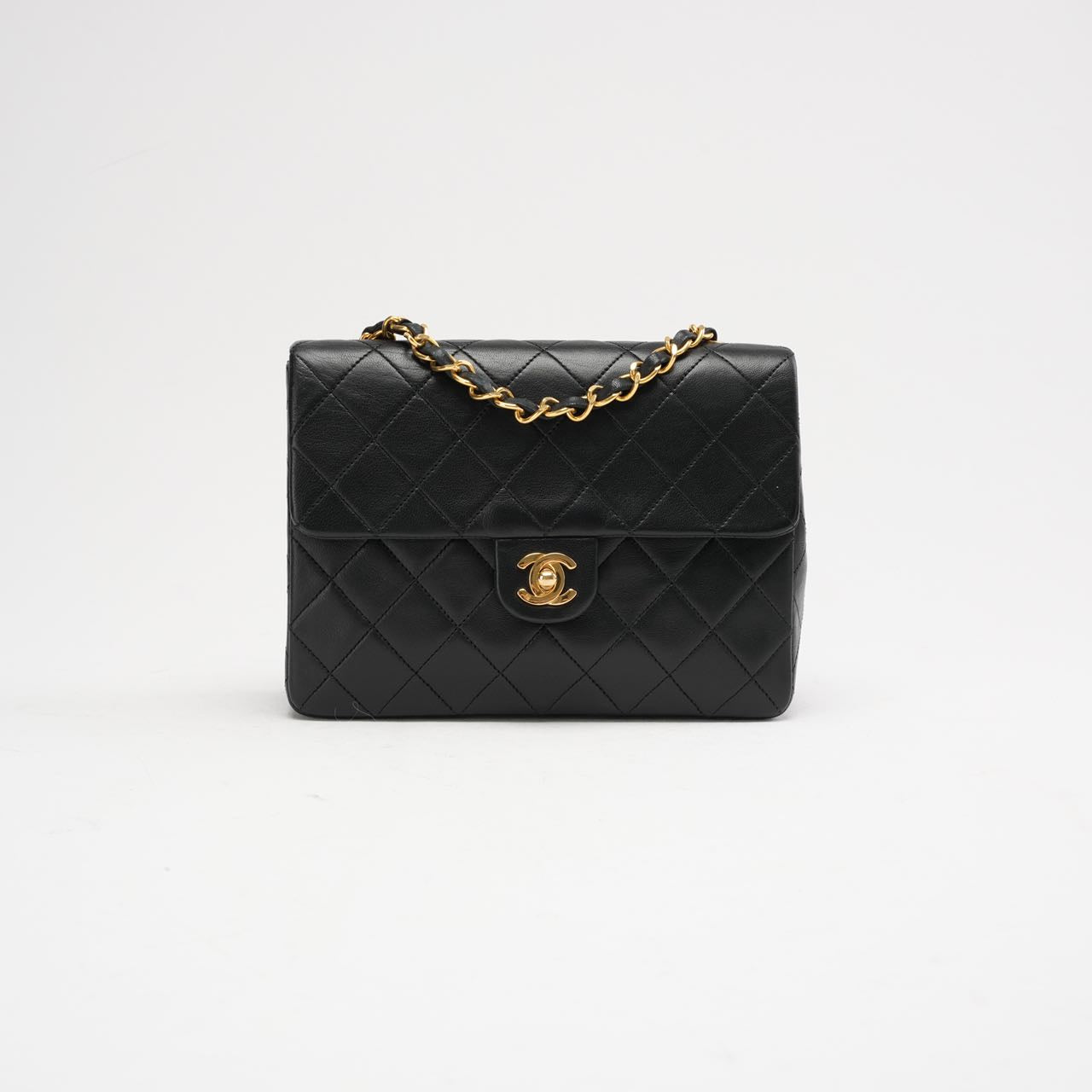 pre-owned coco-vault Chanel Vintage Black Mini Square Classic Flap Bag 1991