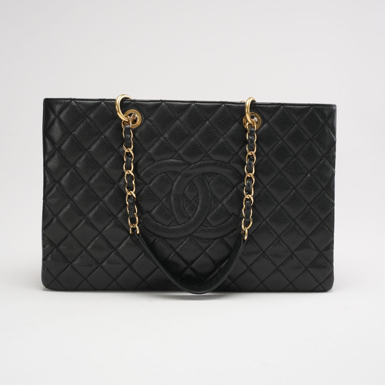 pre-owned coco-vault Chanel Grand Shopping Tote Black GST Caviar 2014