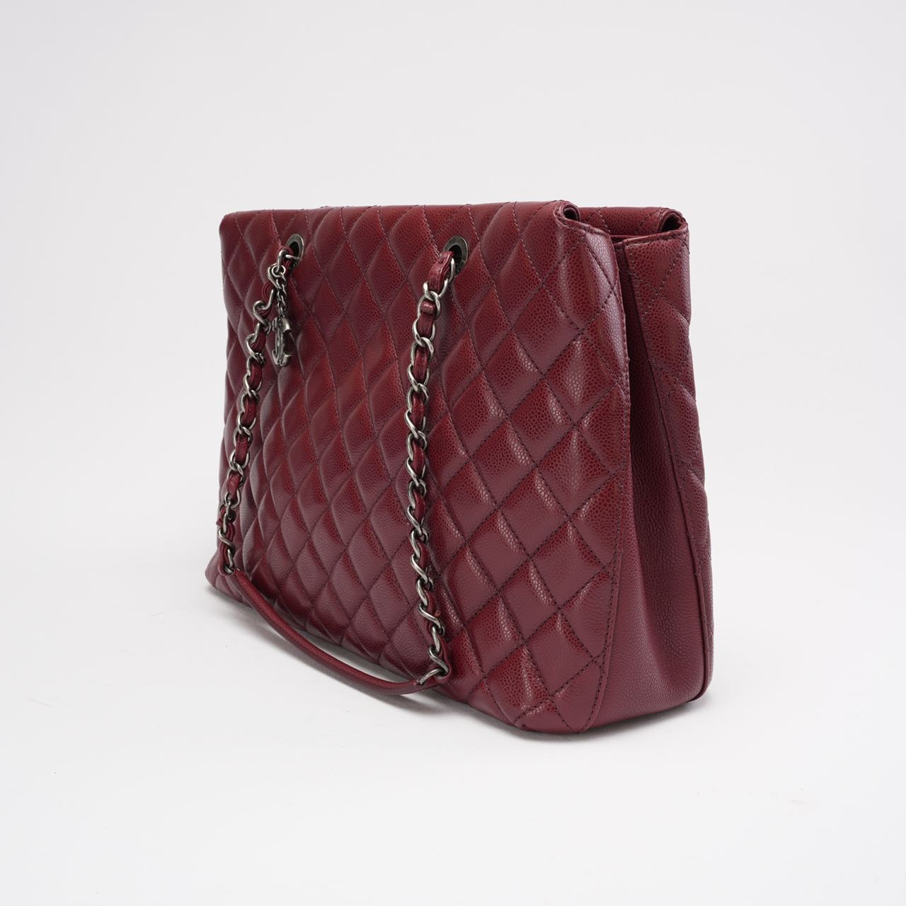 pre-owned coco-vault Chanel Burgundy Red Caviar Leather City Shopping Tote Bag 2016