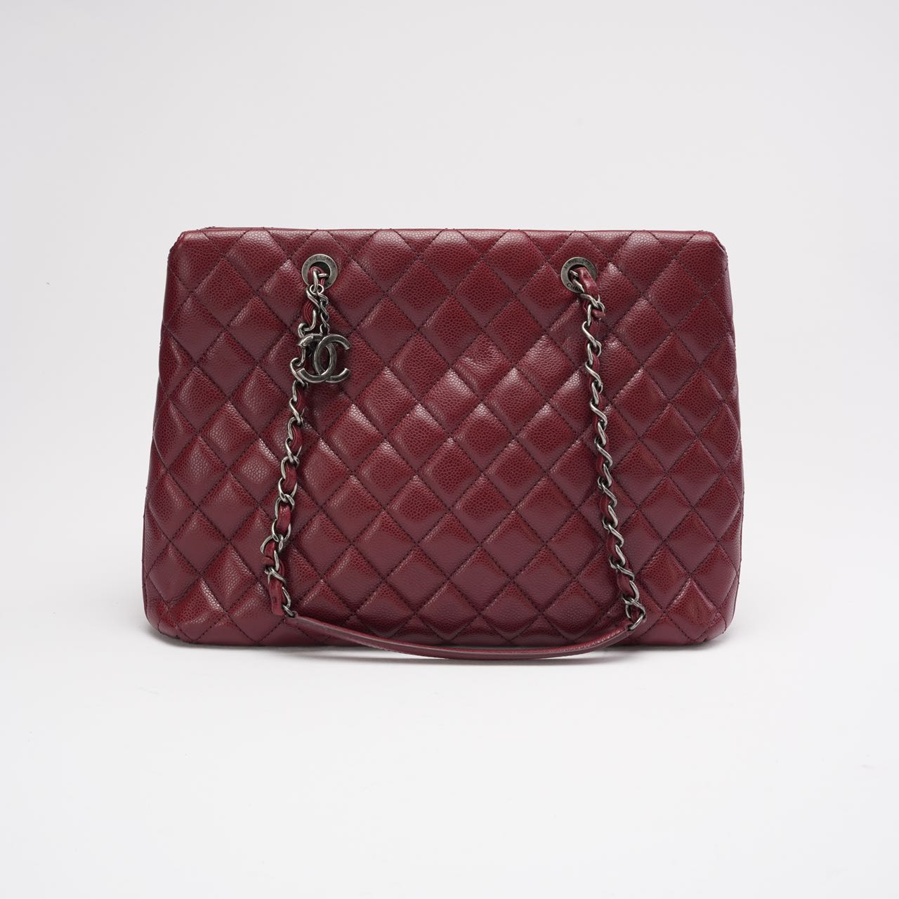 pre-owned coco-vault Chanel Burgundy Red Caviar Leather City Shopping Tote Bag 2016