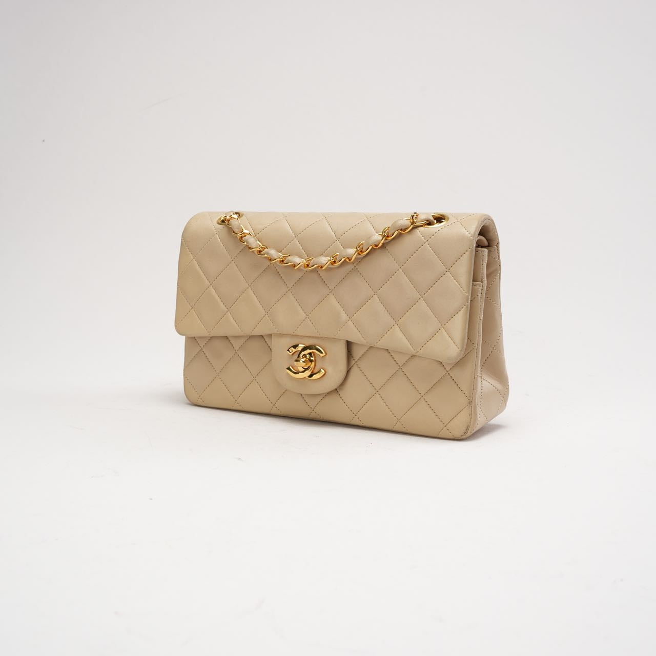 pre-owned coco-vault Chanel Vintage Beige Small Classic Double Flap Bag 1994