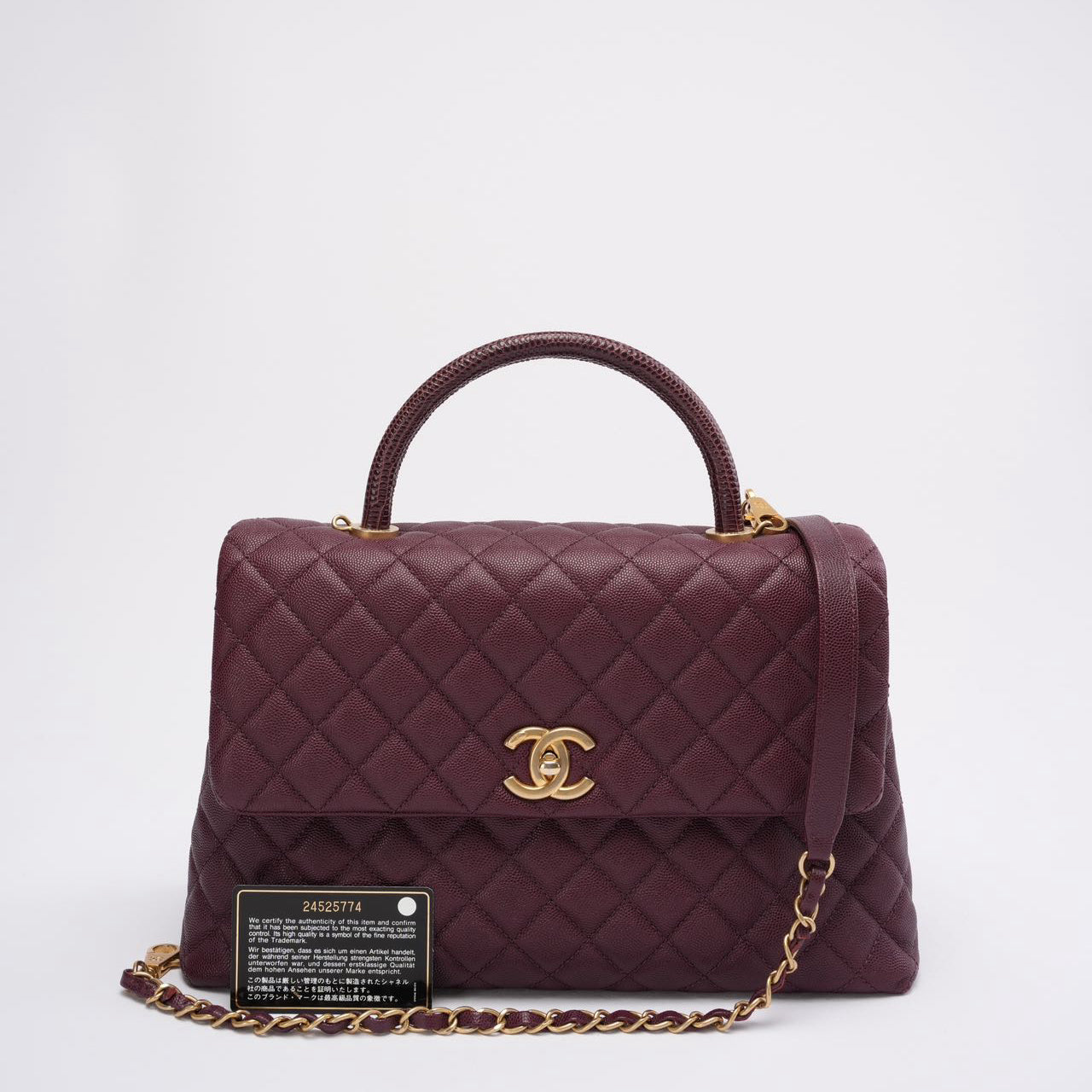 pre-owned coco-vault Chanel Burgundy Quilted Coco Lizard Handle Flap Caviar 2017