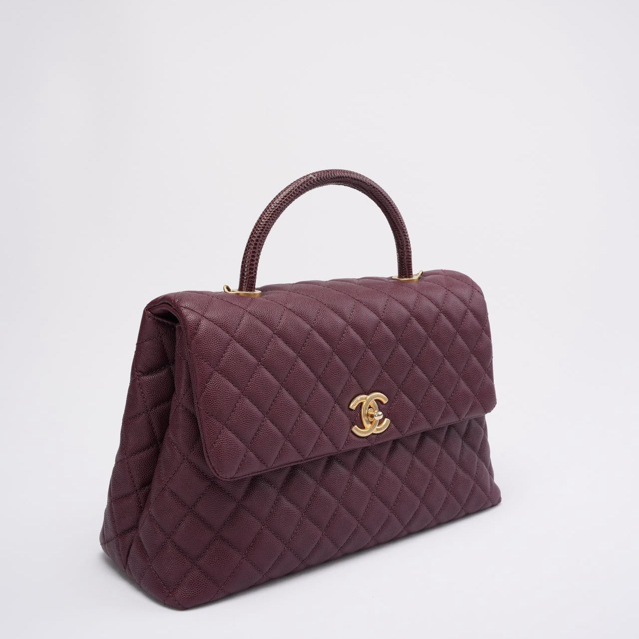 pre-owned coco-vault Chanel Burgundy Quilted Coco Lizard Handle Flap Caviar 2017
