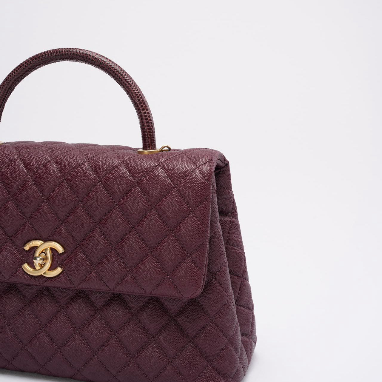 pre-owned coco-vault Chanel Burgundy Quilted Coco Lizard Handle Flap Caviar 2017