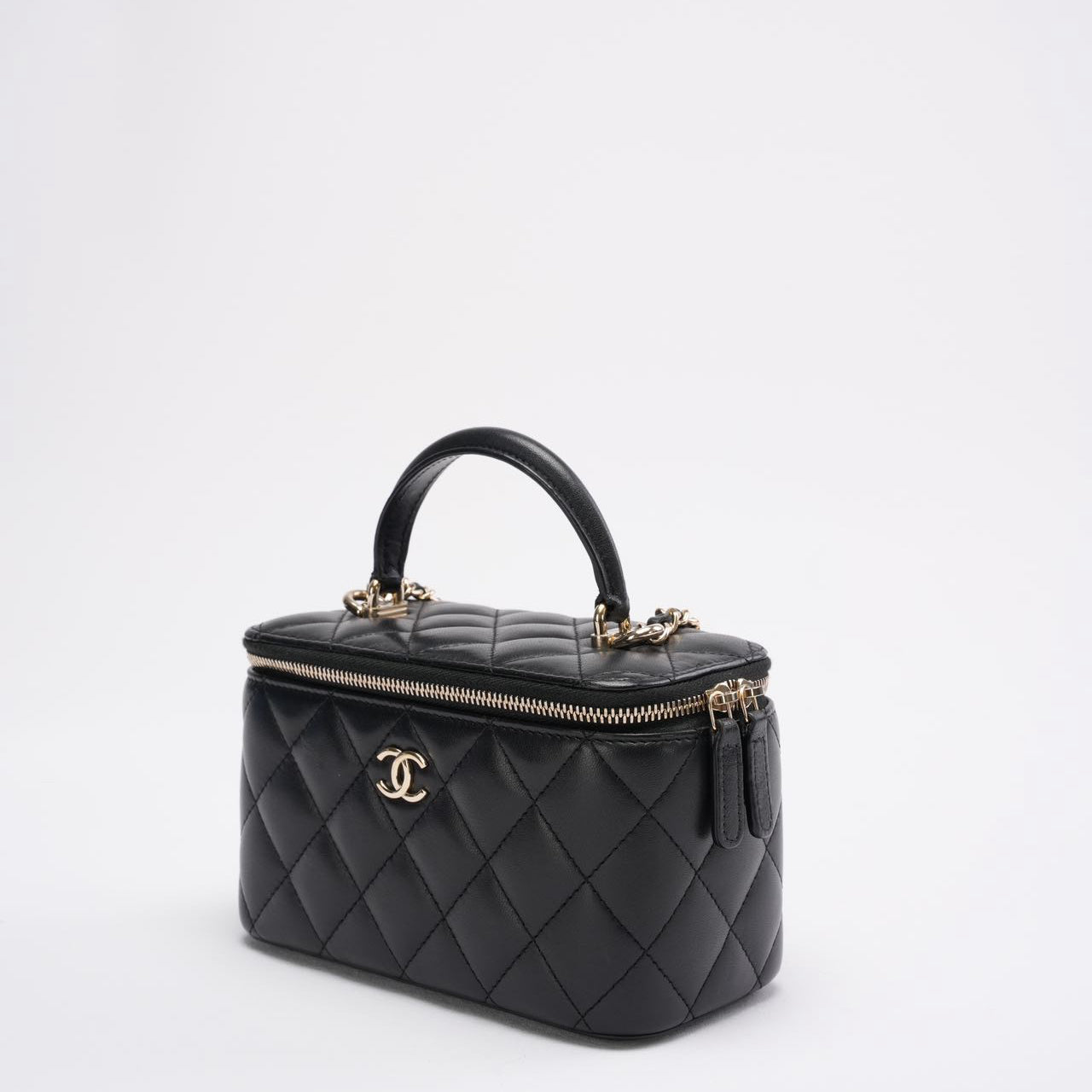 pre-owned coco-vault Chanel Black Small Lambskin Top Handle Vanity Case