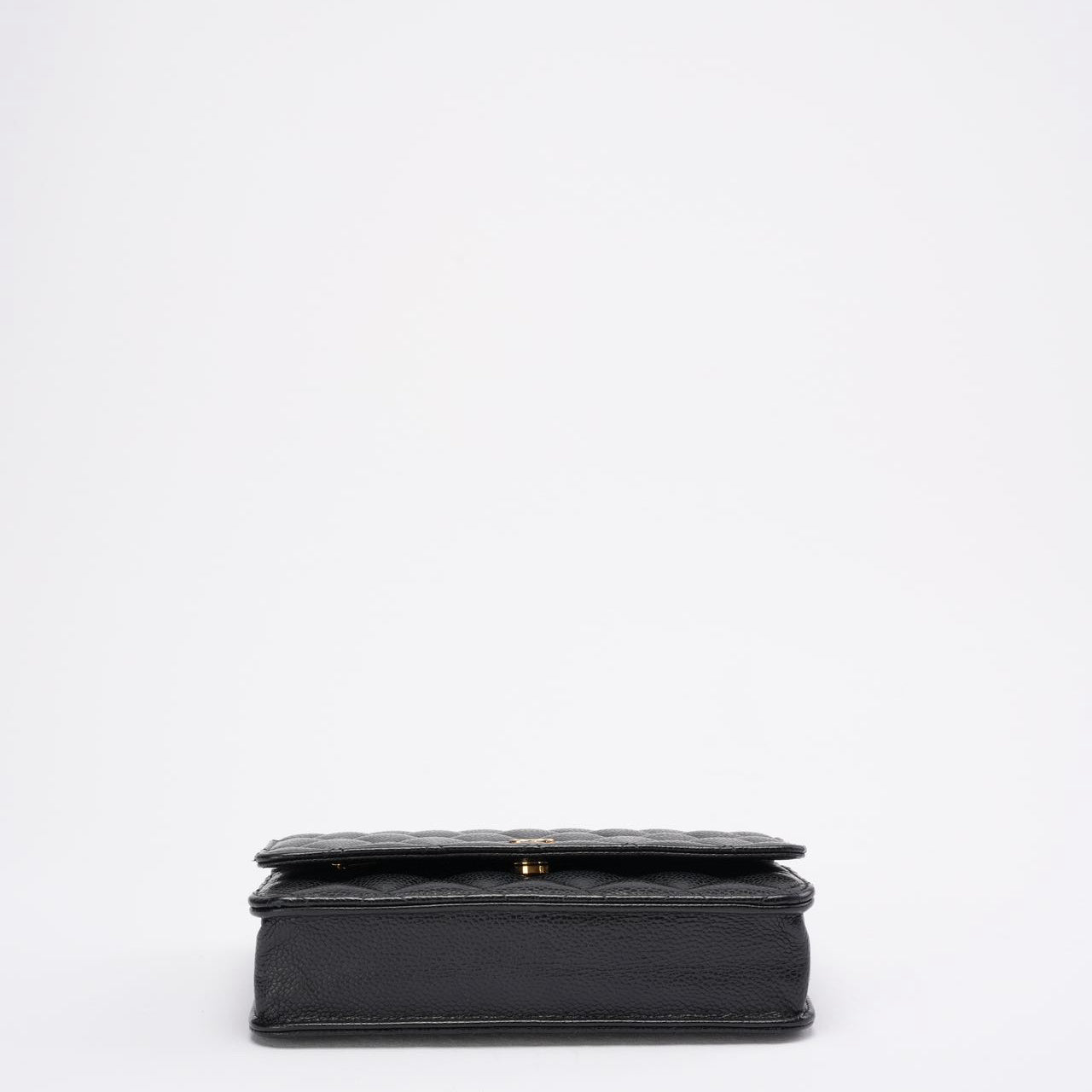 pre-owned coco-vault Chanel Black Quilted Caviar Leather Classic Wallet on Chain 2021