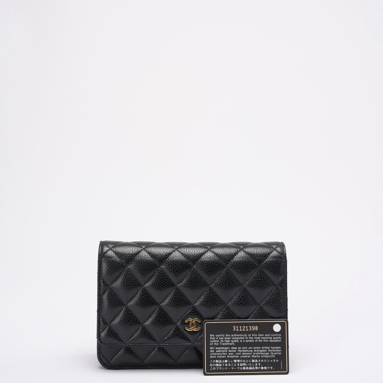 pre-owned coco-vault Chanel Black Quilted Caviar Leather Classic Wallet on Chain 2021