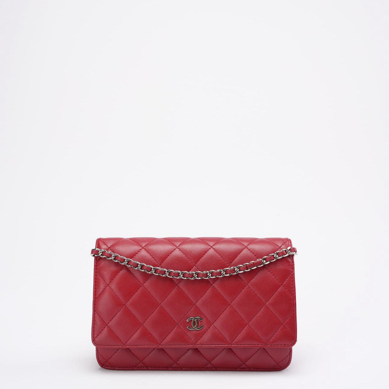 pre-owned coco-vault Chanel Red Lambskin Wallet on Chain (WOC) 2011