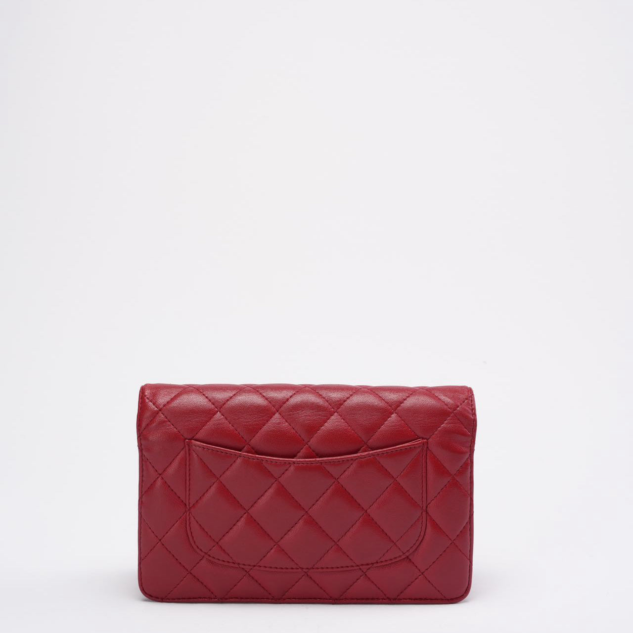pre-owned coco-vault Chanel Red Lambskin Wallet on Chain (WOC) 2011
