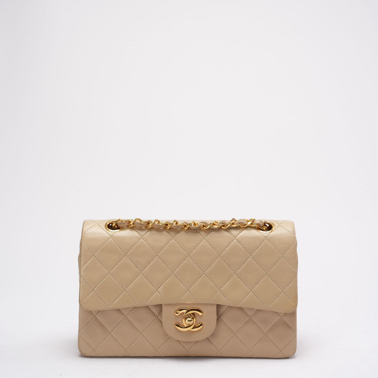 pre-owned coco-vault Chanel Vintage Beige Small Classic Double Flap Bag 1994