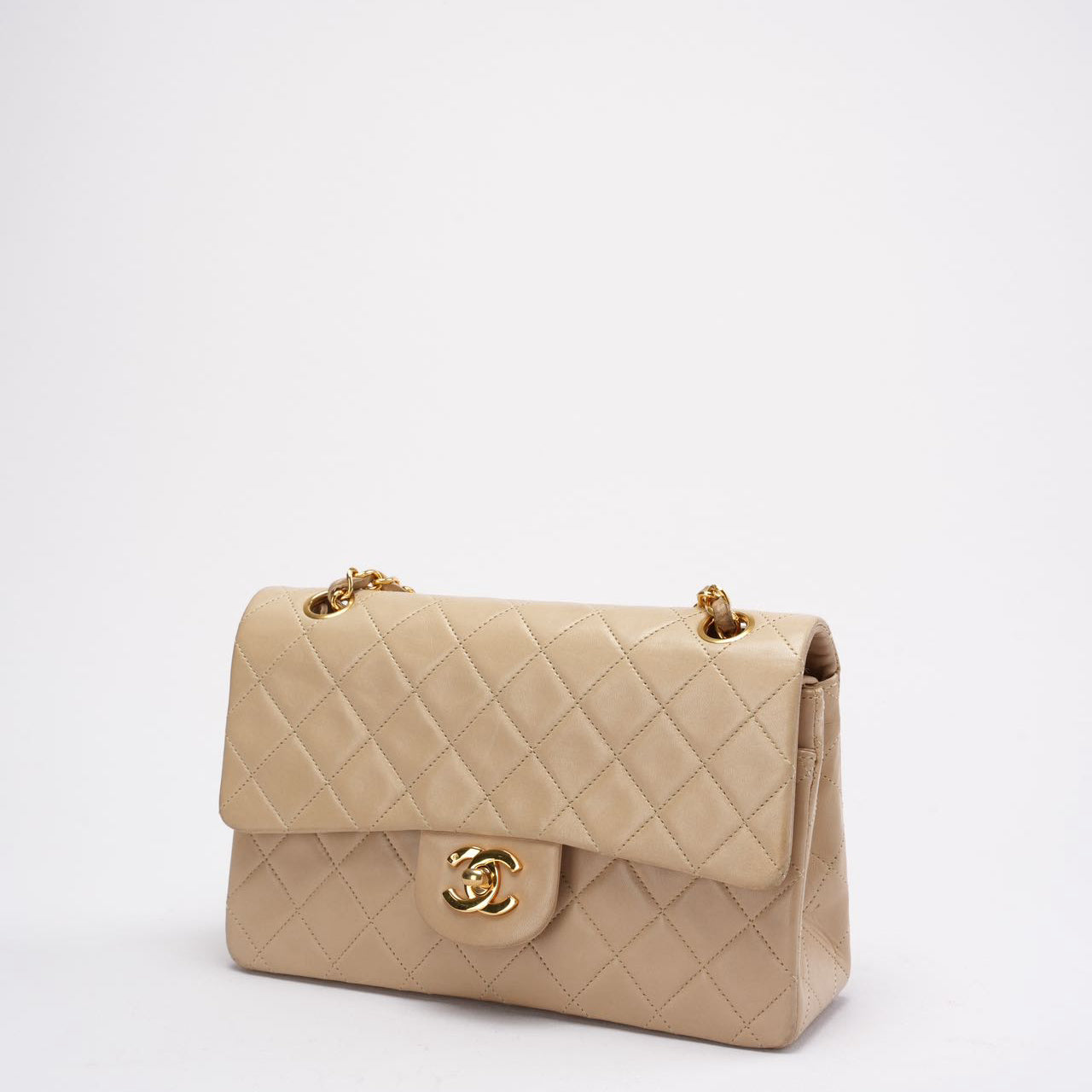 pre-owned coco-vault Chanel Vintage Beige Small Classic Double Flap Bag 1994