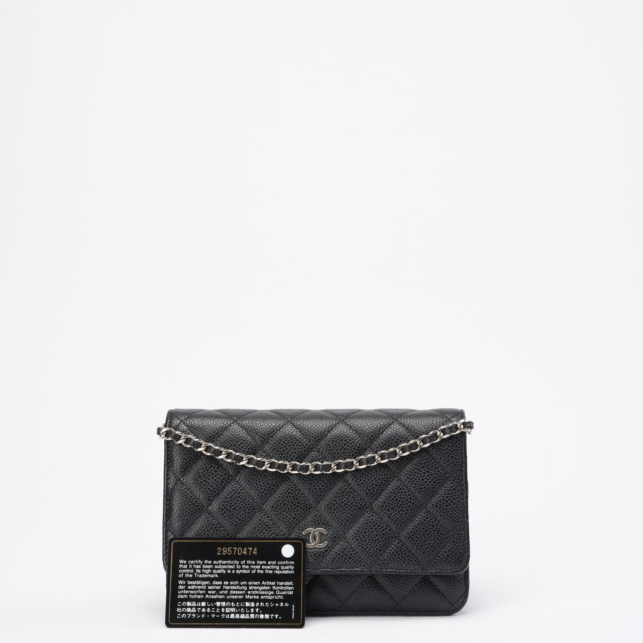 pre-owned coco-vault Chanel Black Caviar Leather Wallet on Chain(WOC) 2020