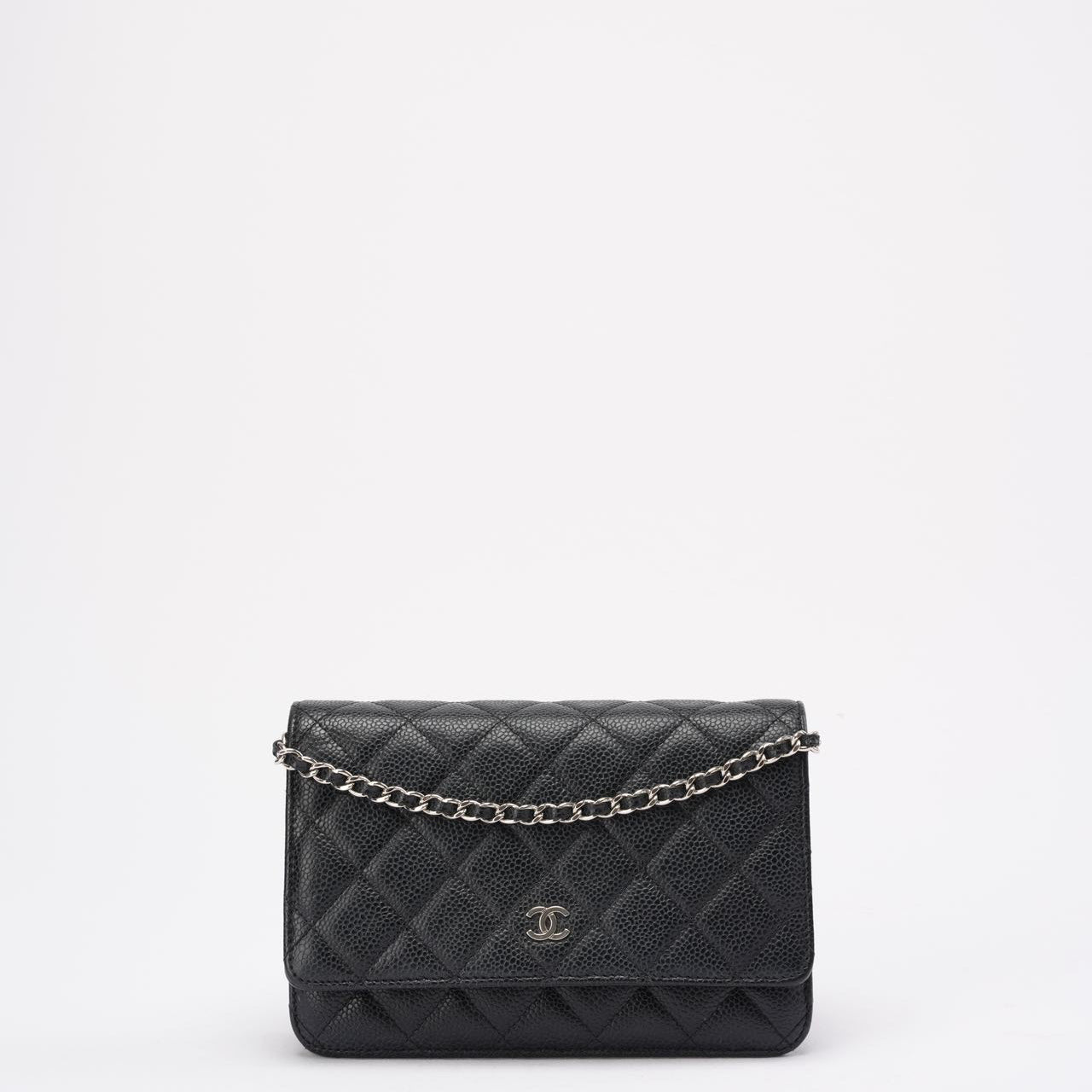 pre-owned coco-vault Chanel Black Caviar Leather Wallet on Chain(WOC) 2020