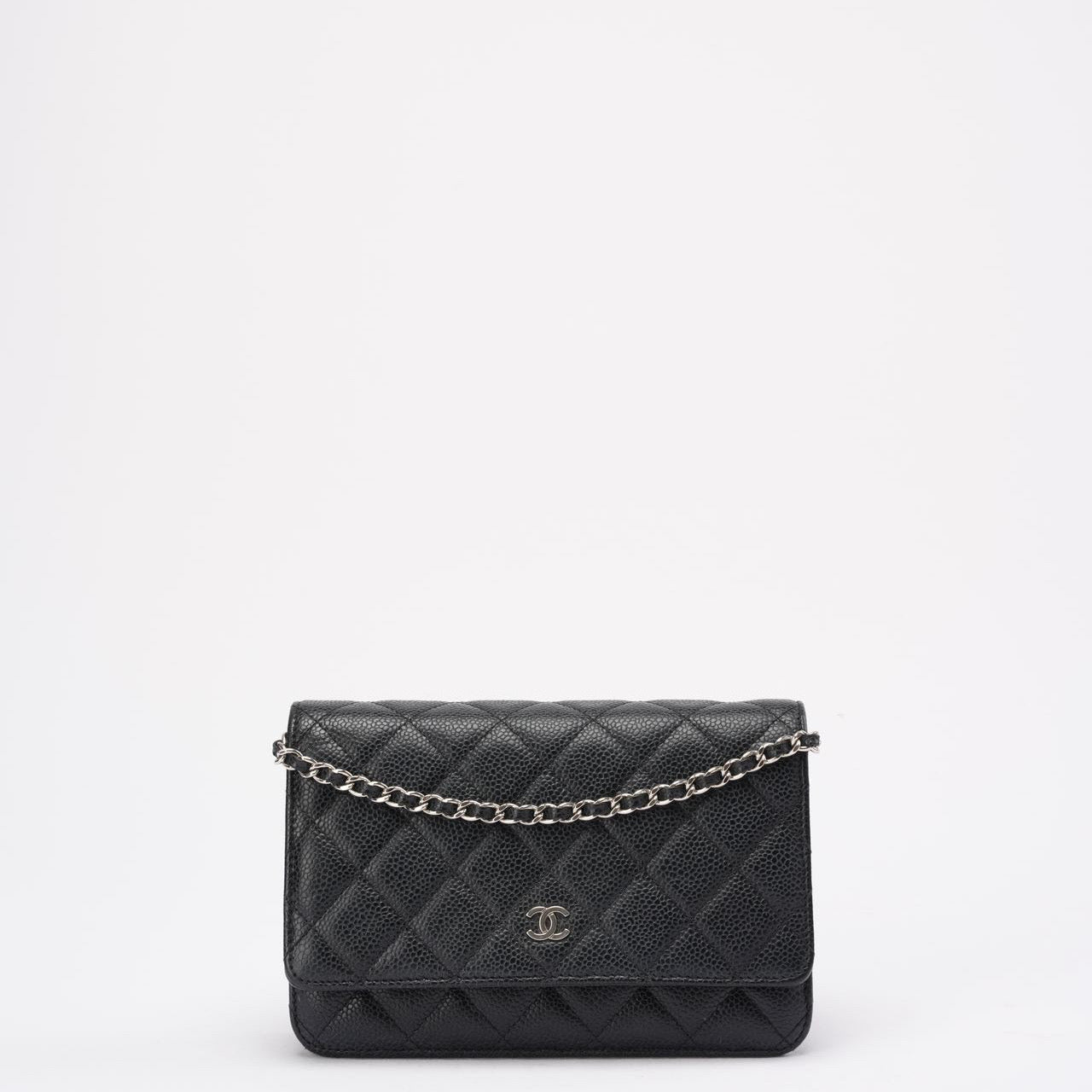 pre-owned coco-vault Chanel Black Caviar Leather Wallet on Chain(WOC) 2014