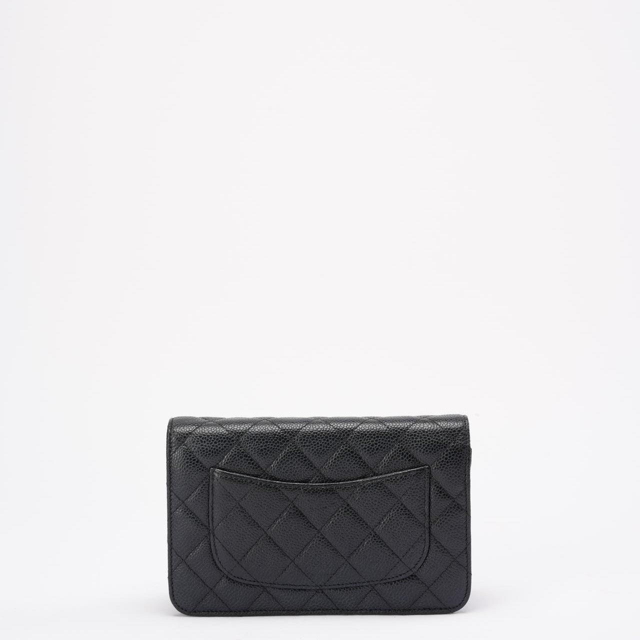 pre-owned coco-vault Chanel Black Caviar Leather Wallet on Chain(WOC) 2014