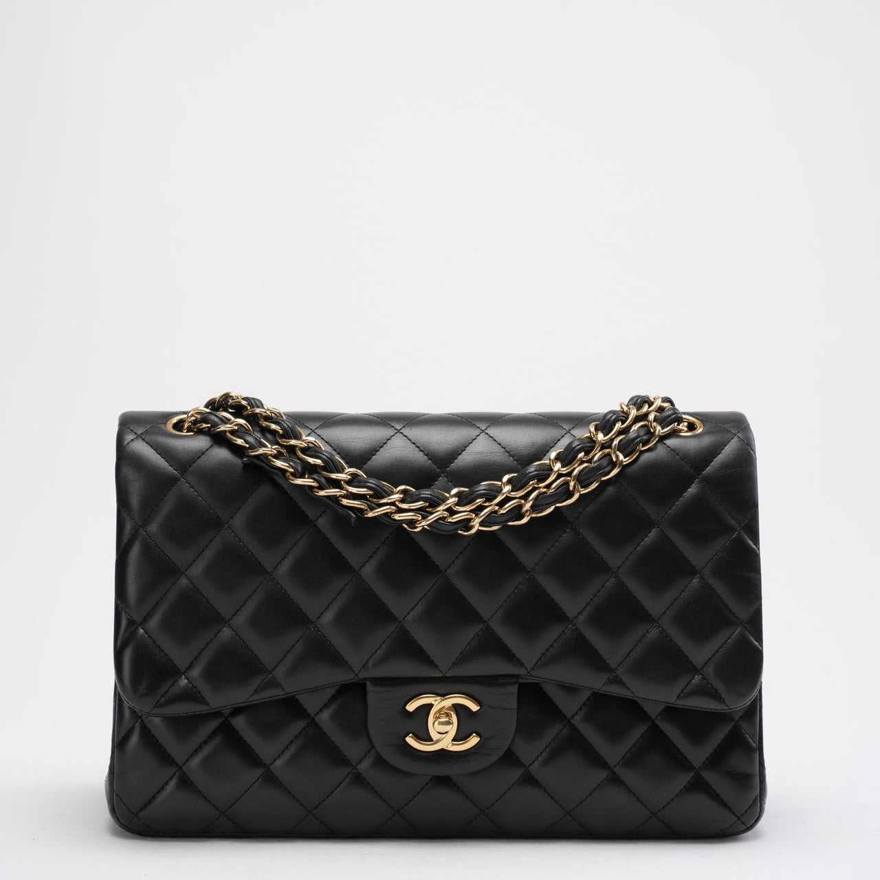 pre-owned coco-vault Chanel Black Classic Jumbo Double Flap Bag Lambskin 2011