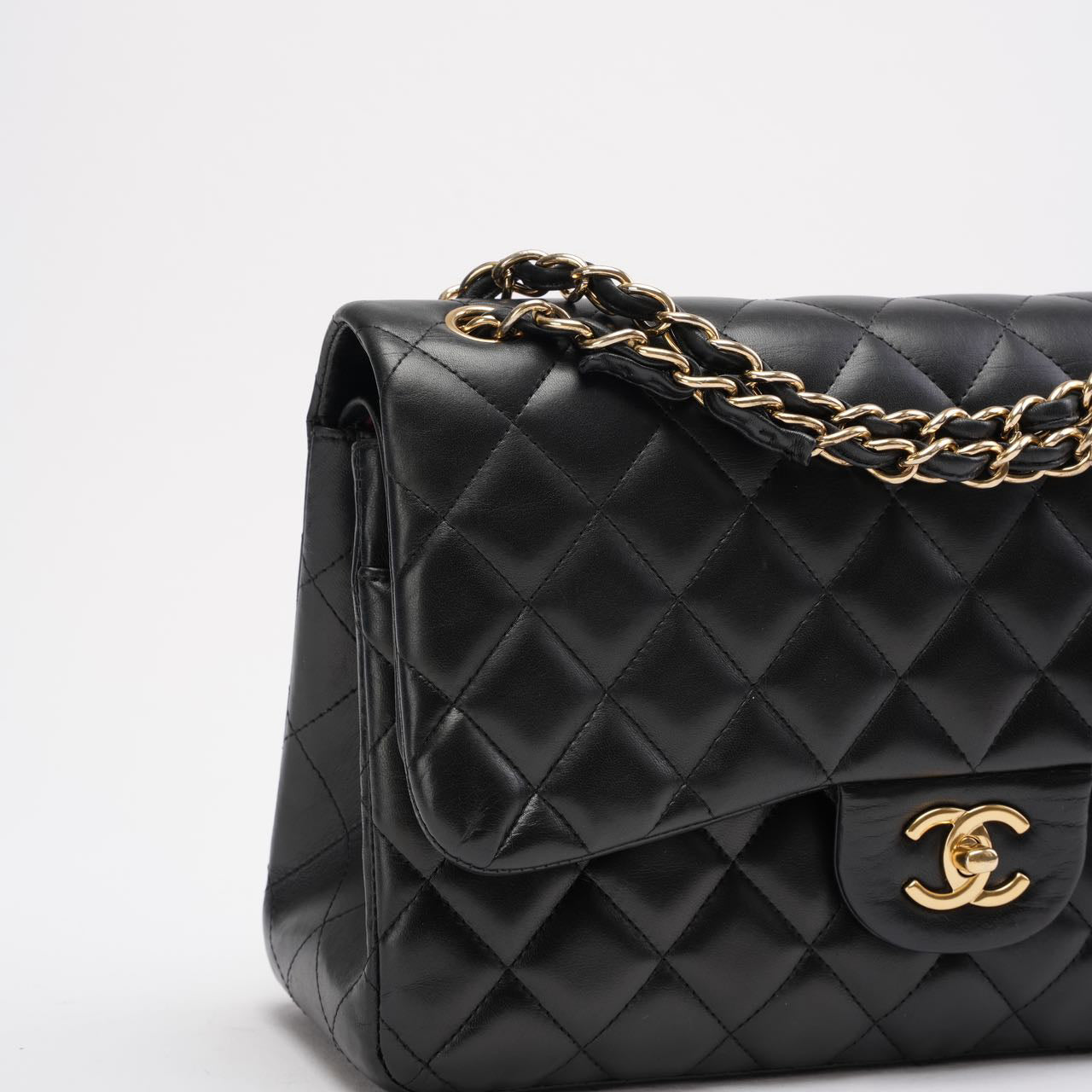 pre-owned coco-vault Chanel Black Classic Jumbo Double Flap Bag Lambskin 2011