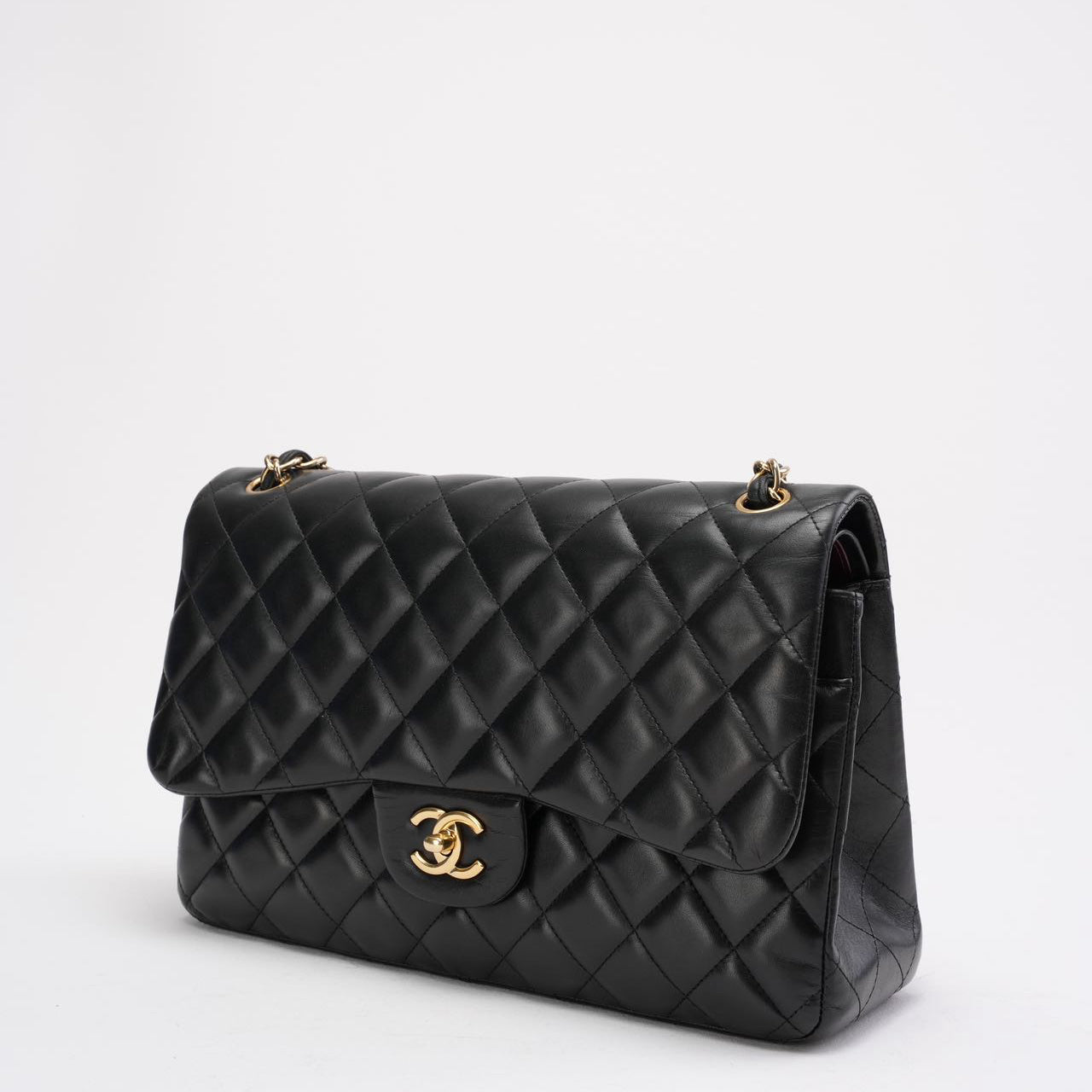 pre-owned coco-vault Chanel Black Classic Jumbo Double Flap Bag Lambskin 2011