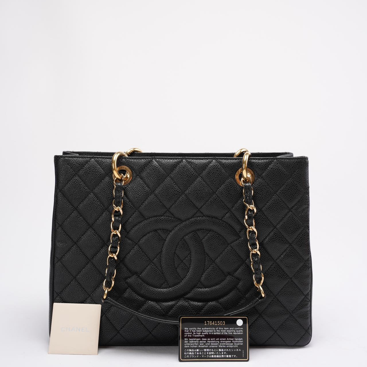 pre-owned coco-vault Chanel Shopping Tote GST Caviar Black  2013