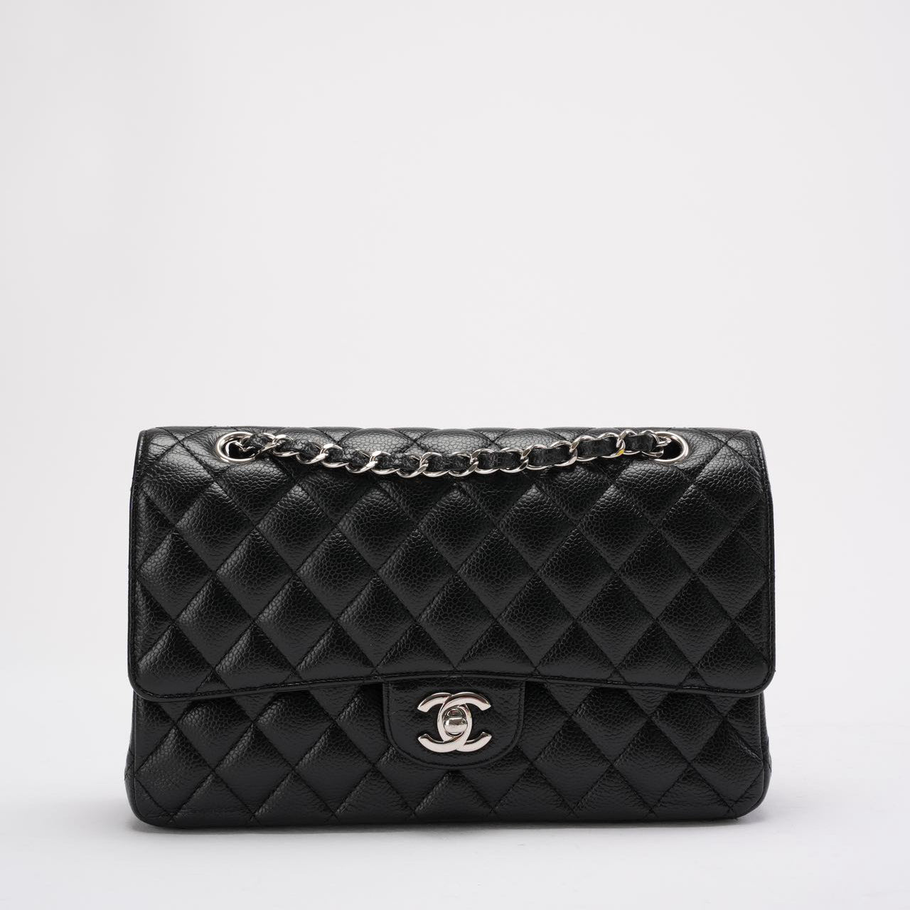 pre-owned coco-vault Chanel Black Medium Classic Double Flap Bag Caviar 2014