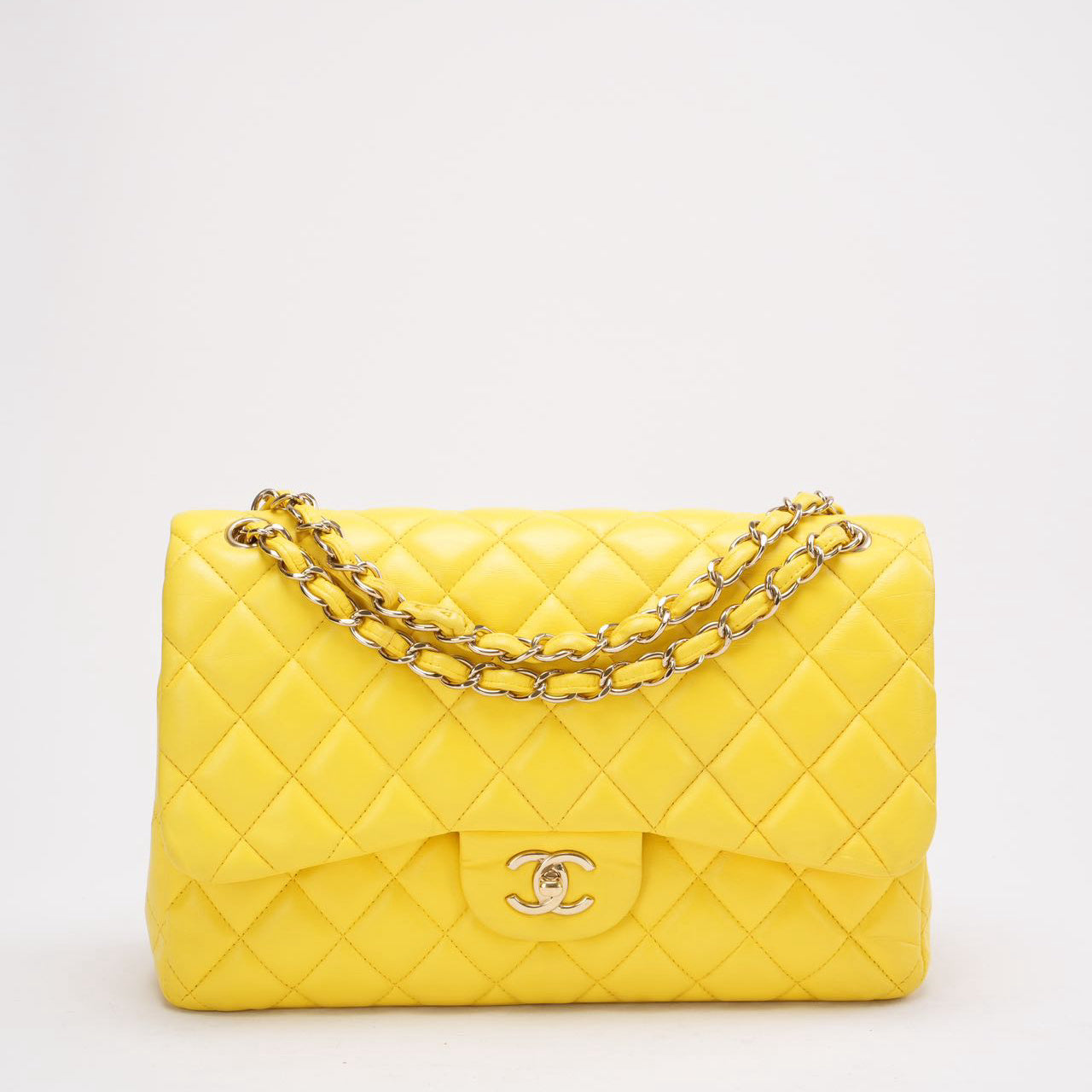 pre-owned coco-vault Chanel Classic Jumbo Double Flap Yellow Lambskin 2011