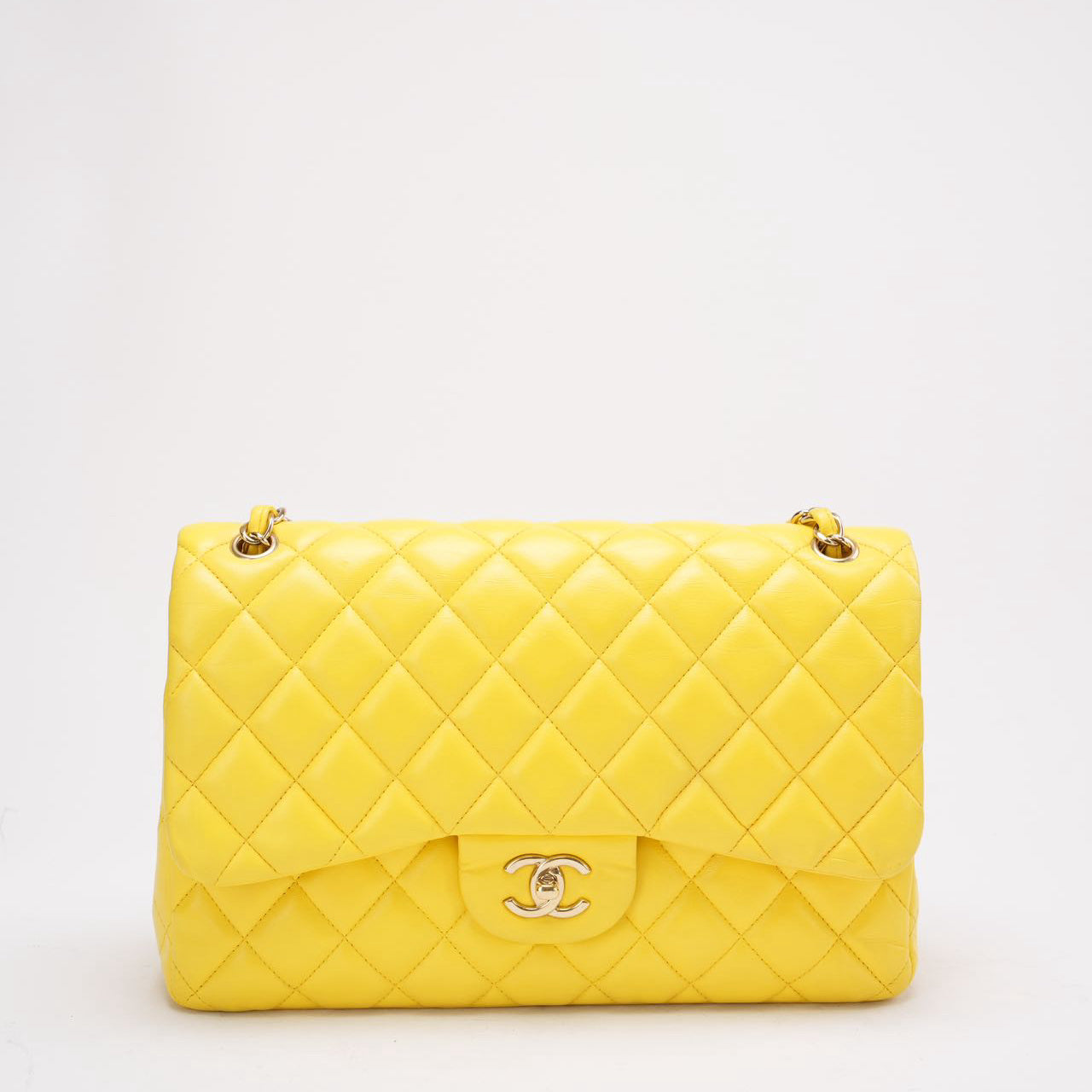 pre-owned coco-vault Chanel Classic Jumbo Double Flap Yellow Lambskin 2011