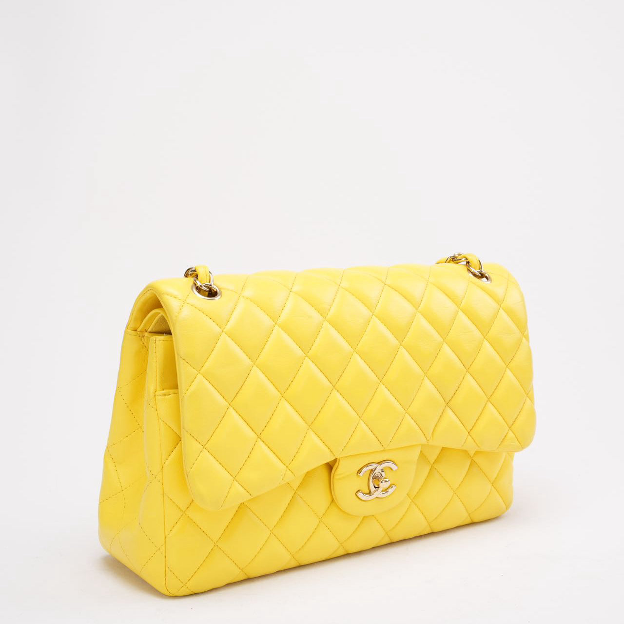 pre-owned coco-vault Chanel Classic Jumbo Double Flap Yellow Lambskin 2011