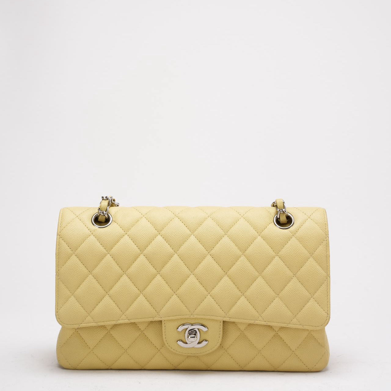 pre-owned coco-vault Chanel Yellow Medium Double Flap Caviar Quilted 2018