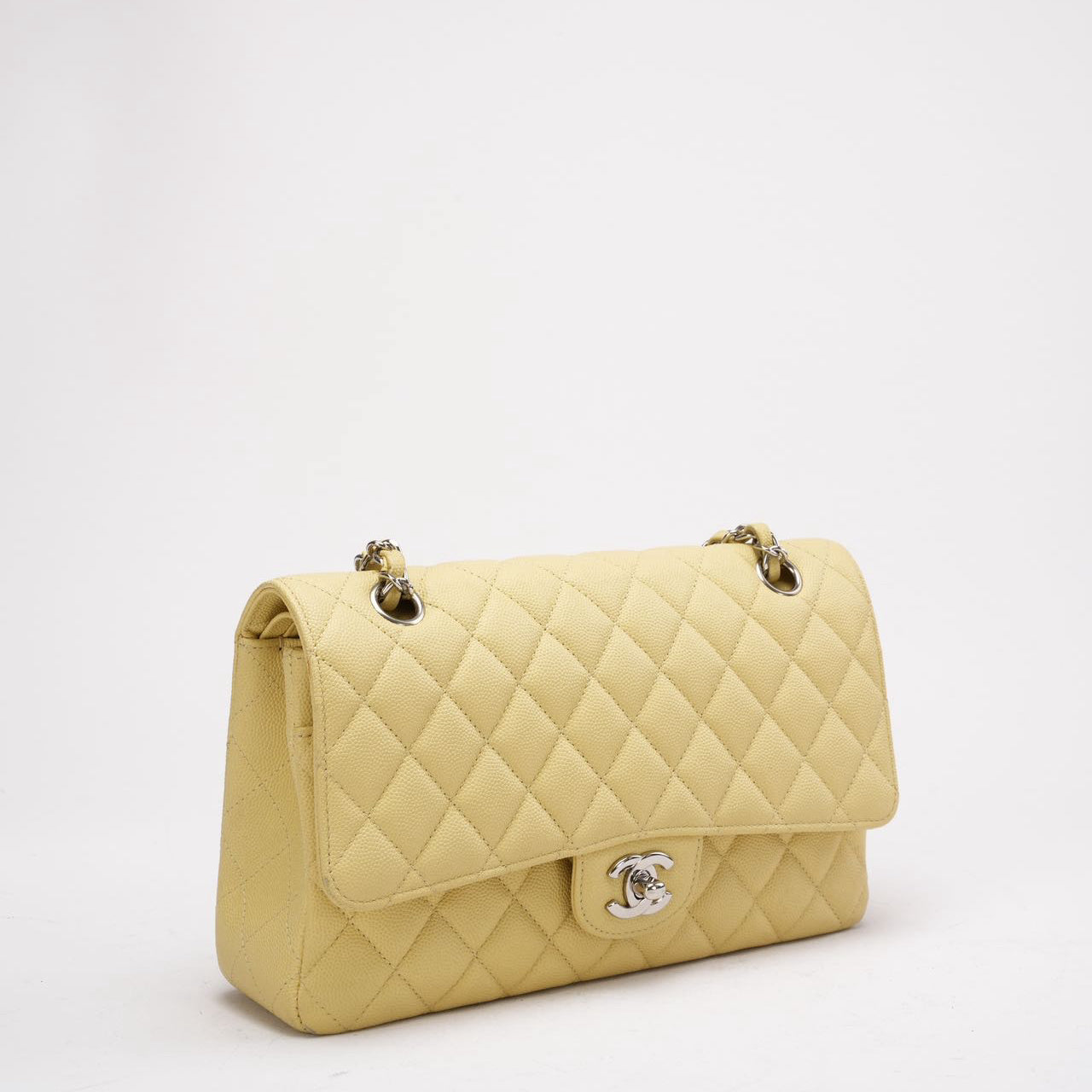 pre-owned coco-vault Chanel Yellow Medium Double Flap Caviar Quilted 2018