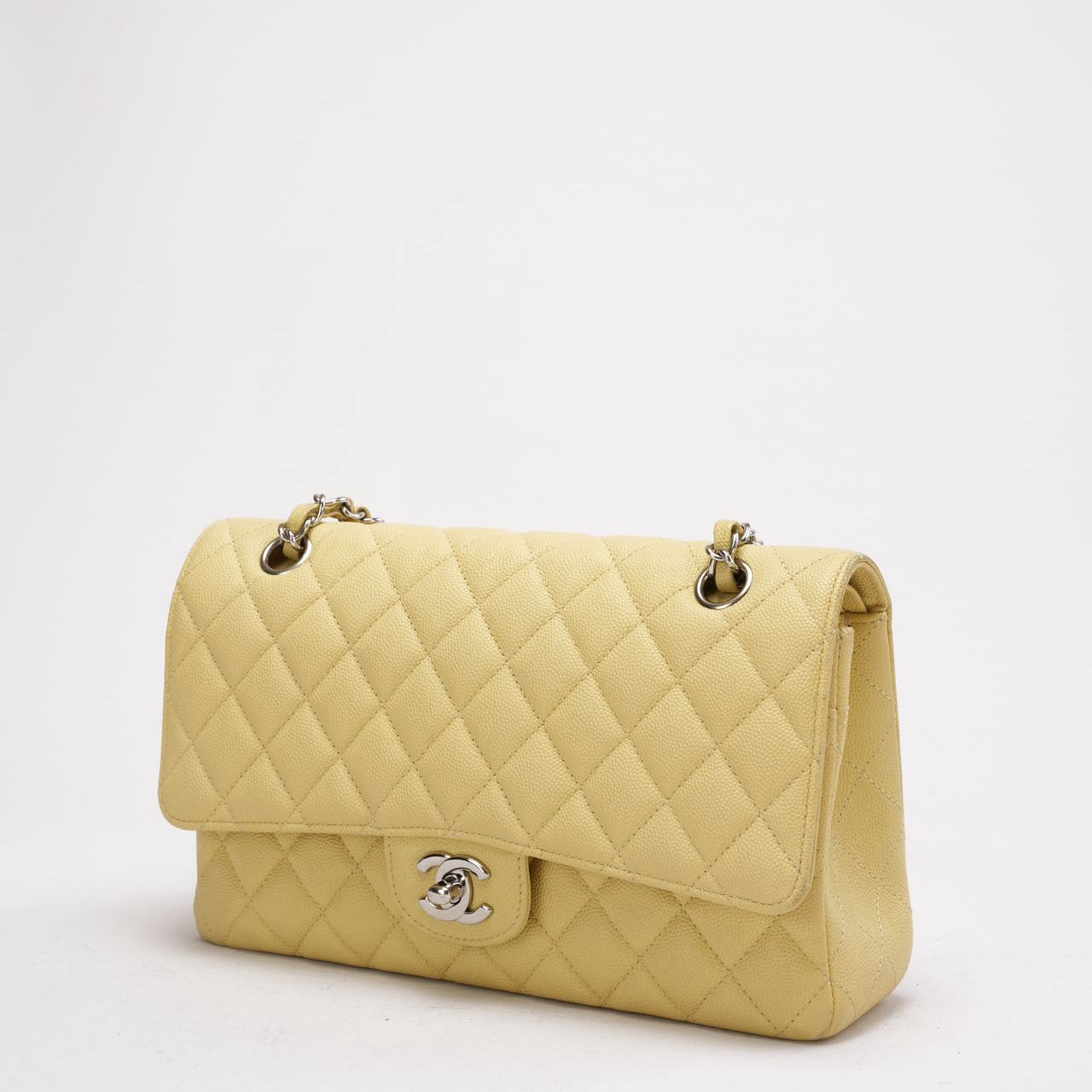 pre-owned coco-vault Chanel Yellow Medium Double Flap Caviar Quilted 2018