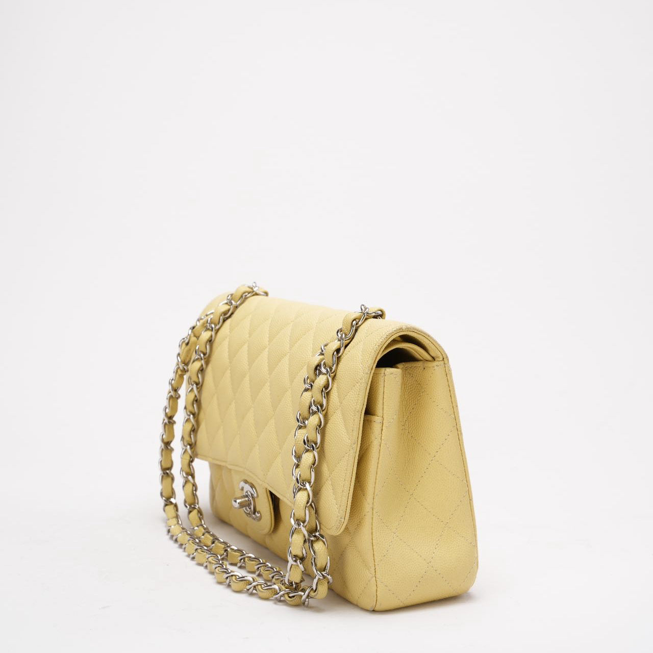pre-owned coco-vault Chanel Yellow Medium Double Flap Caviar Quilted 2018