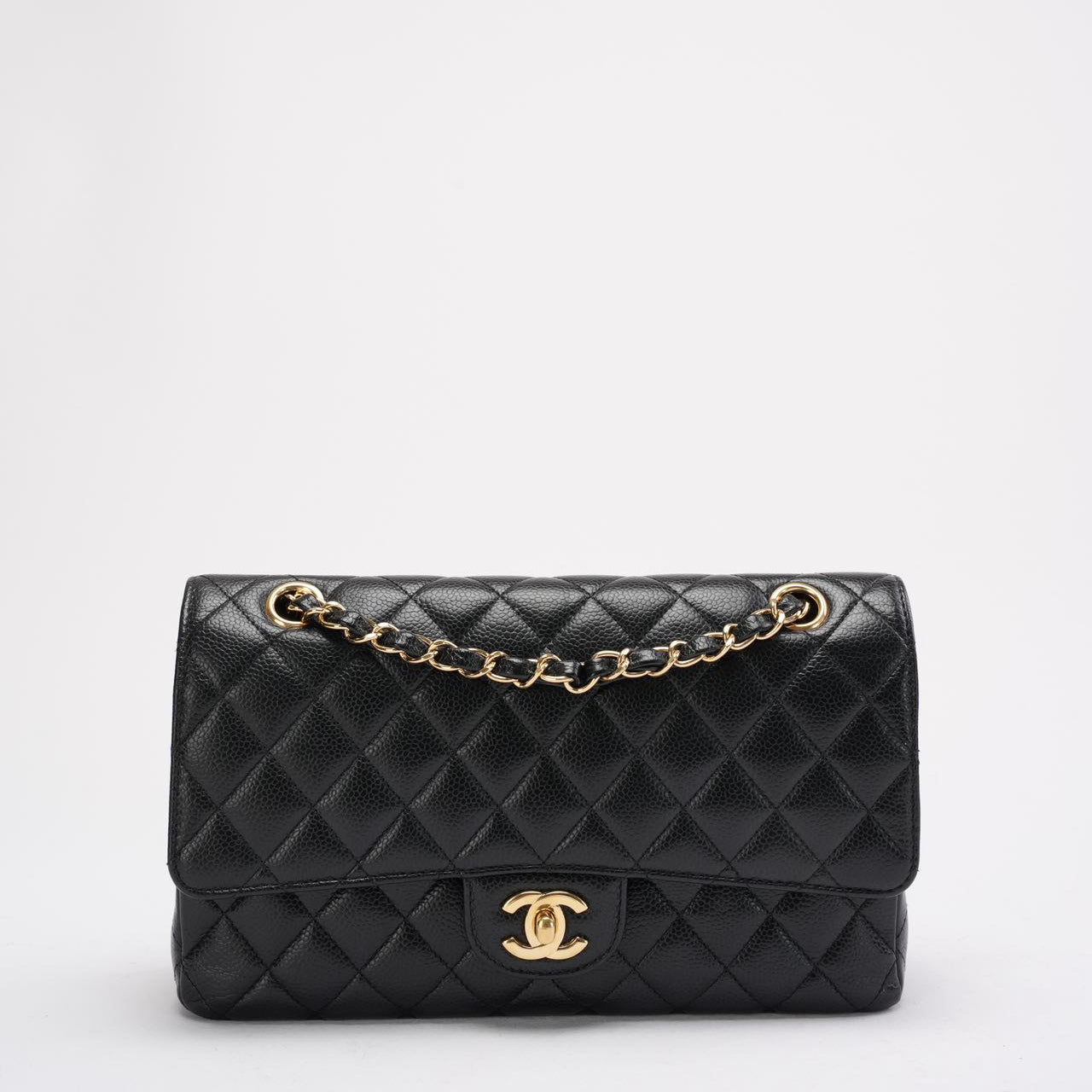pre-owned coco-vault Chanel Black Medium Classic Double Flap Quilted Caviar 2016