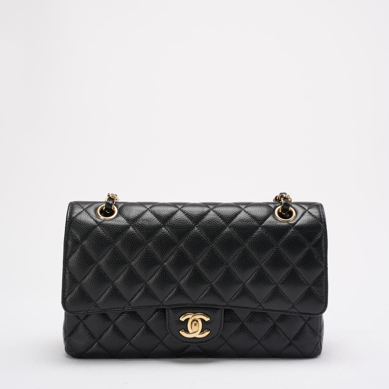 pre-owned coco-vault Chanel Black Medium Classic Double Flap Quilted Caviar 2016