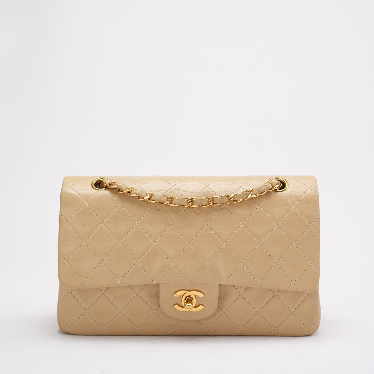 pre-owned coco-vault Chanel Vintage Beige Lambskin Medium Double Flap 1997