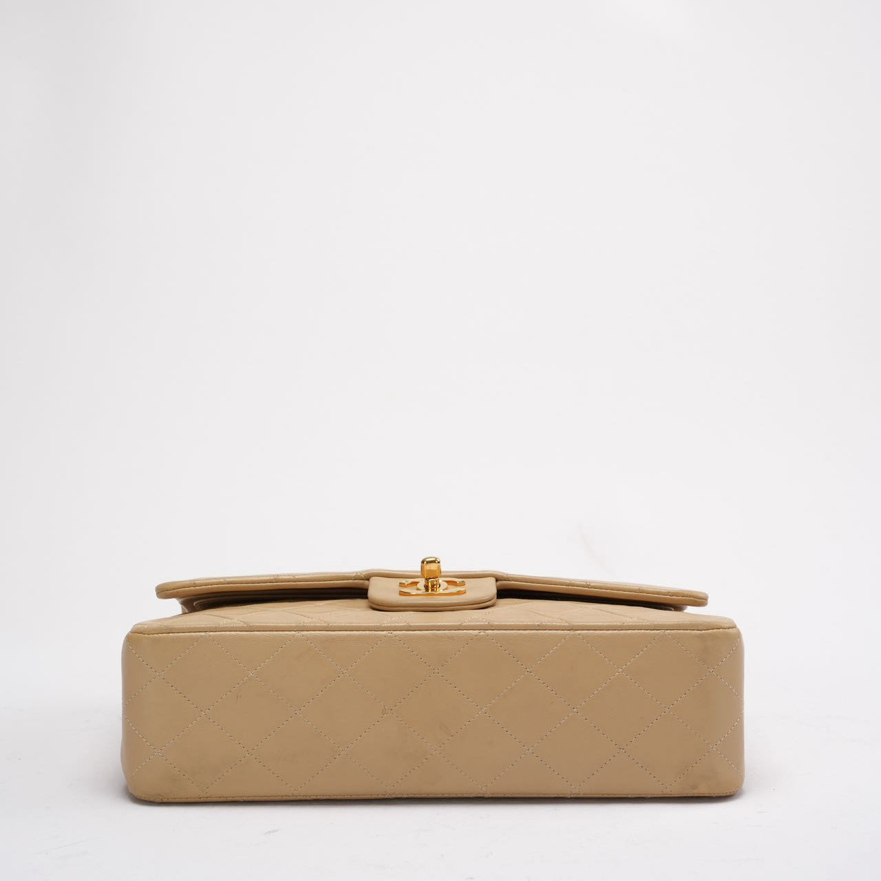 pre-owned coco-vault Chanel Vintage Beige Lambskin Medium Double Flap 1997
