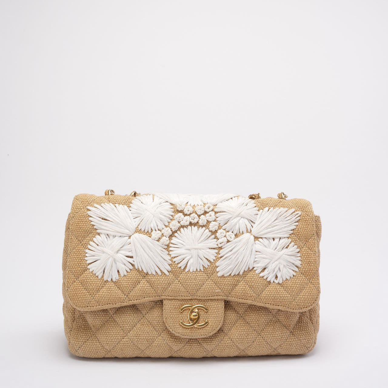 pre-owned coco-vault Chanel Tweed Raffia Coco Country Jumbo Flap 2010
