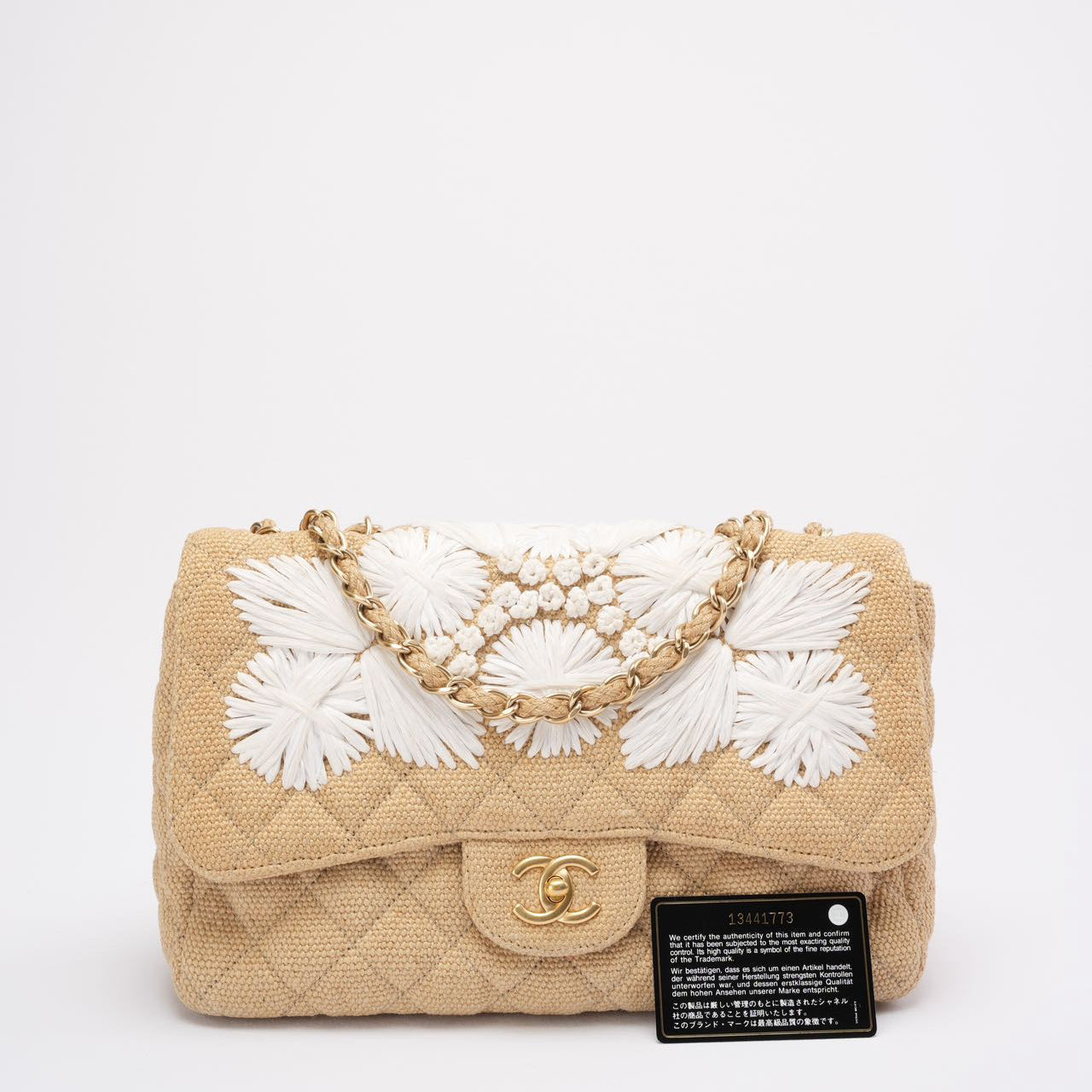 pre-owned coco-vault Chanel Tweed Raffia Coco Country Jumbo Flap 2010