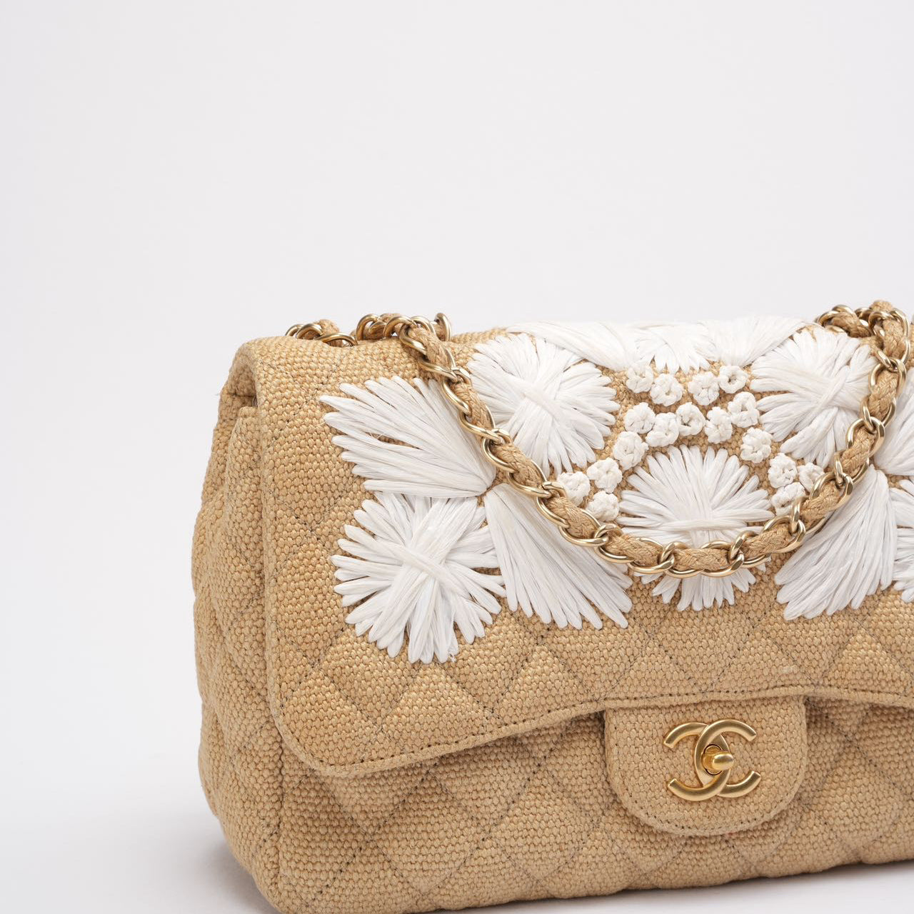 pre-owned coco-vault Chanel Tweed Raffia Coco Country Jumbo Flap 2010
