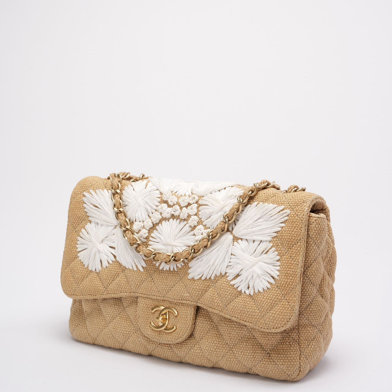 pre-owned coco-vault Chanel Tweed Raffia Coco Country Jumbo Flap 2010