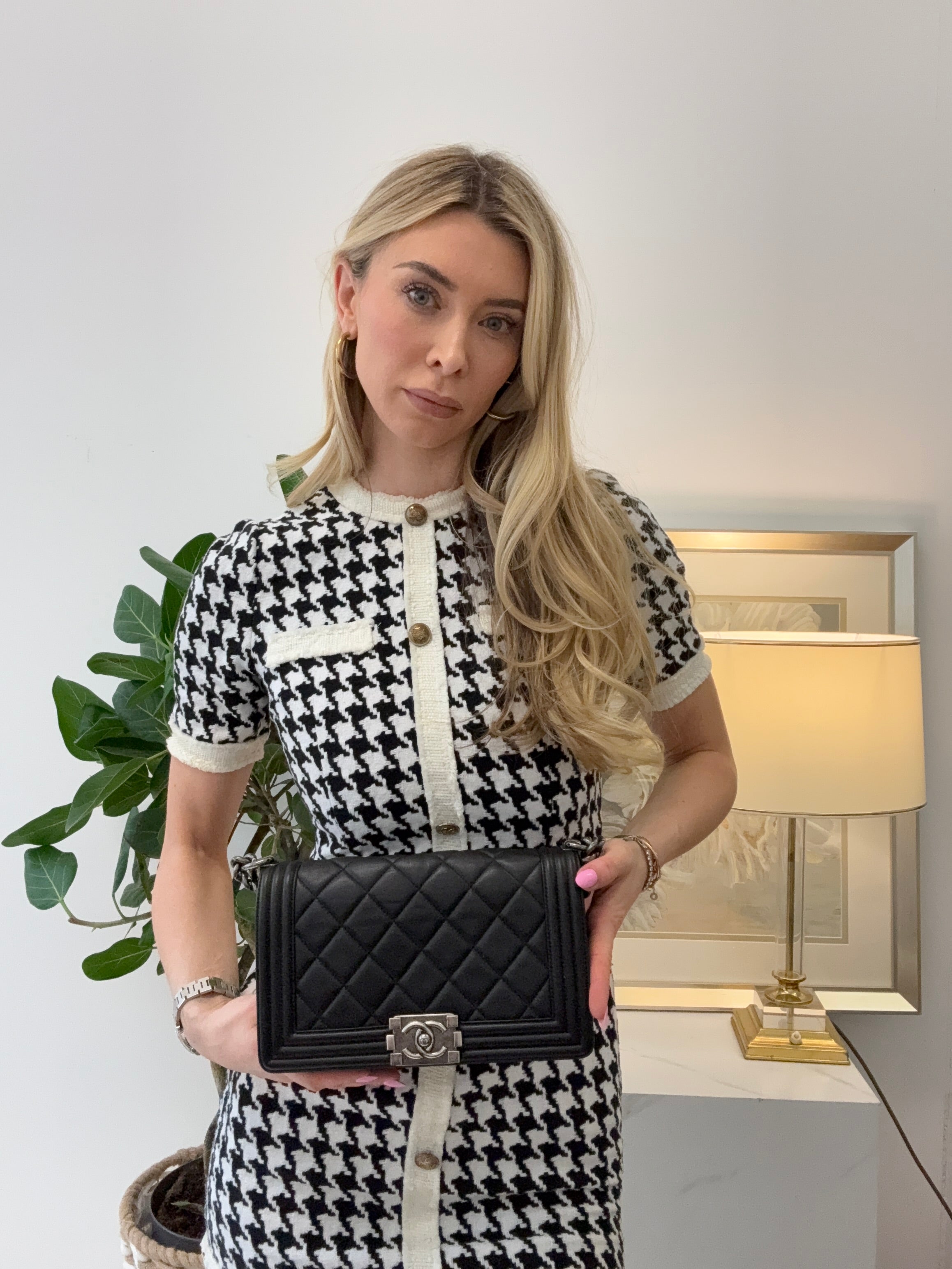 pre-owned coco-vault Chanel Black Celtic Medium Boy Bag Lambskin 2014